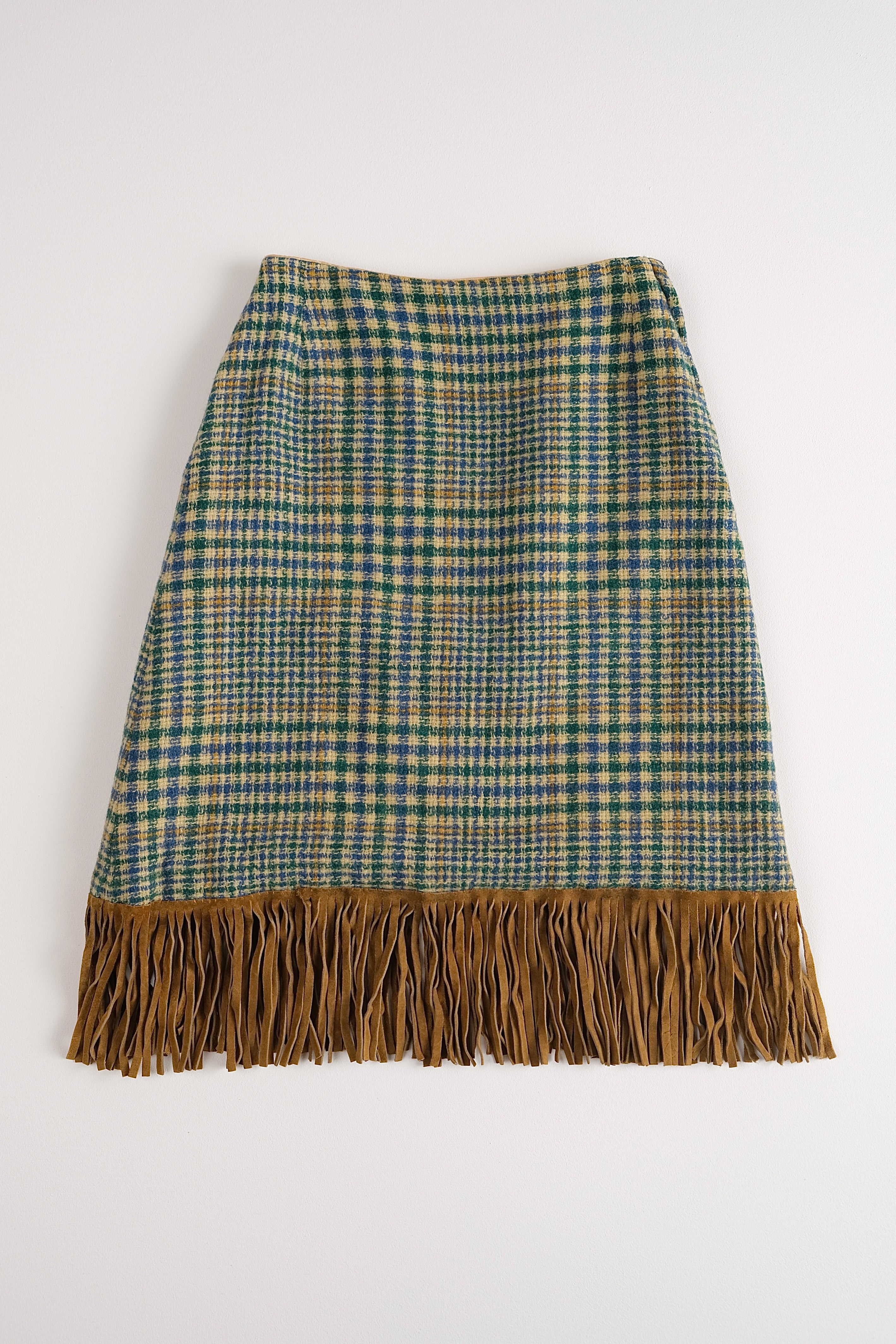 Vintage 60s Houndstooth Fringe Wool Skirt – Hermine