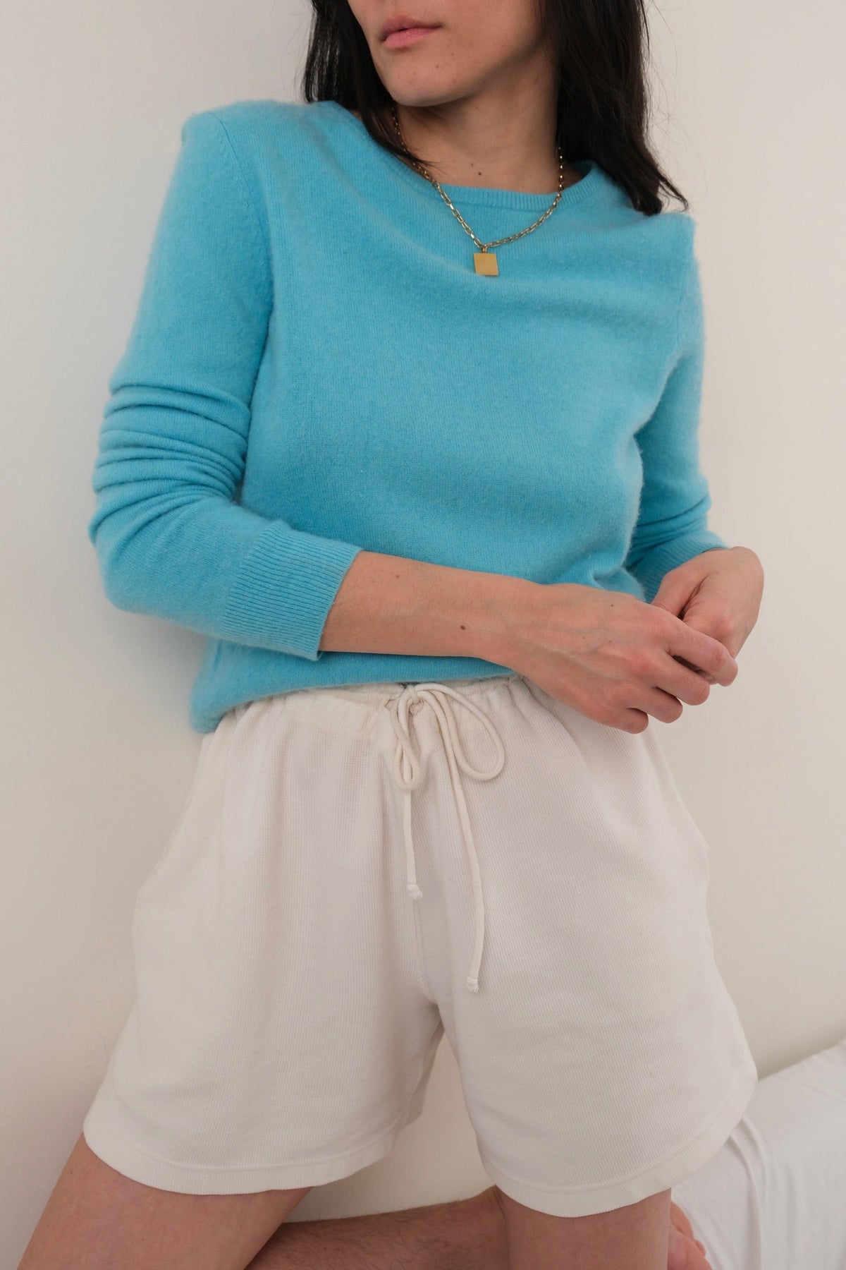 Vintage turquoise cashmere crewneck sweater back view
