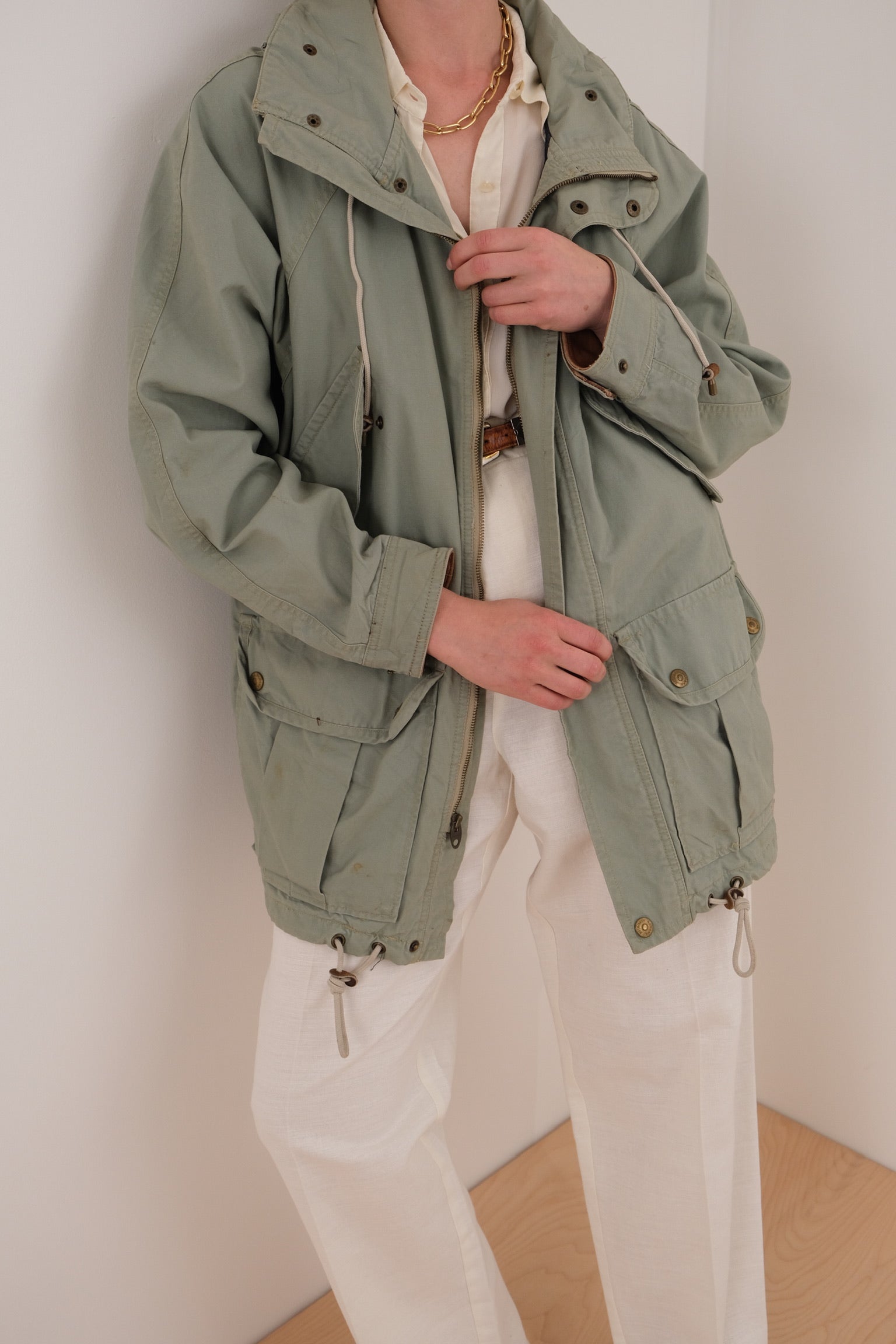 90s Banana Republic スウェード カバーオール Vintage Vintage 90s Sage Banana Republic Cotton Utility Jacket – Hermine