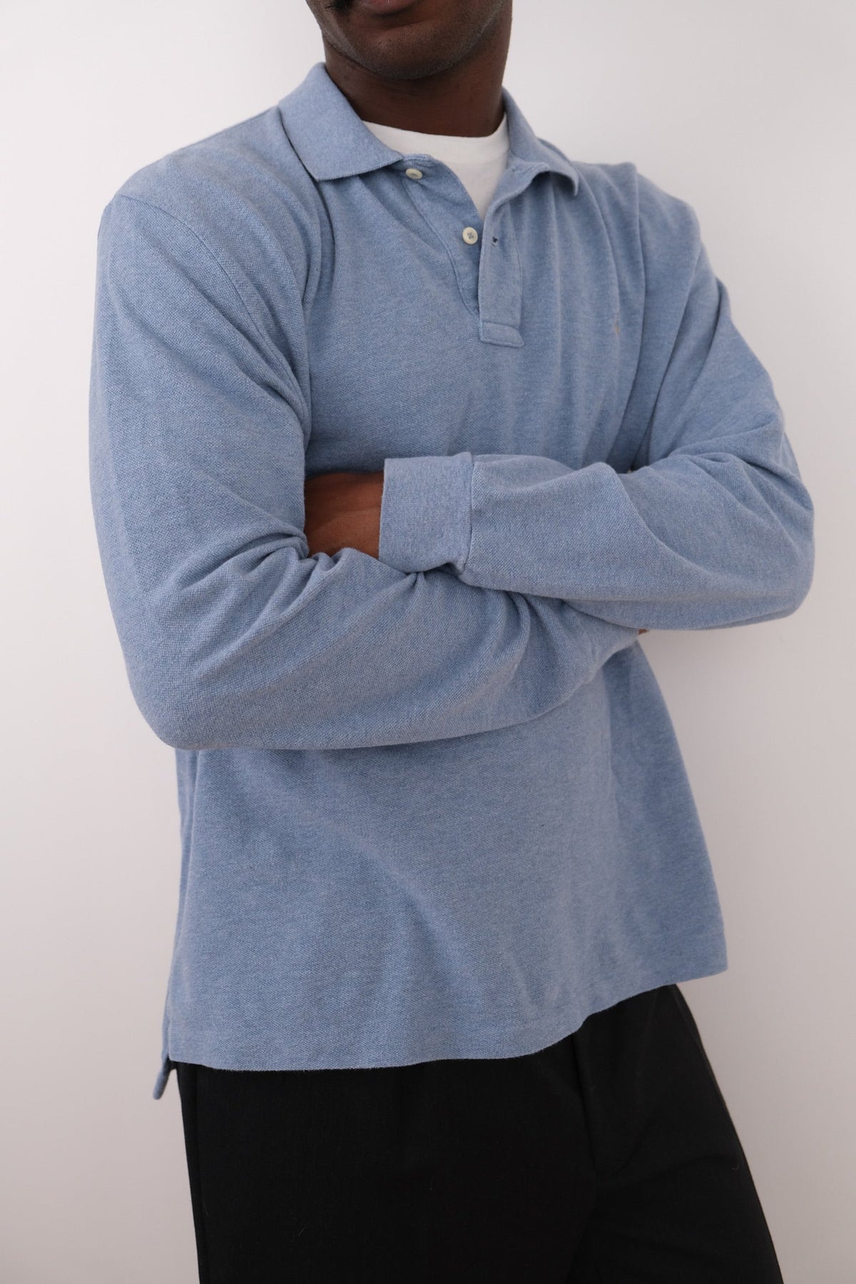 Vintage 90s Slate Ralph Lauren Cotton Long-Sleeve Polo Shirt