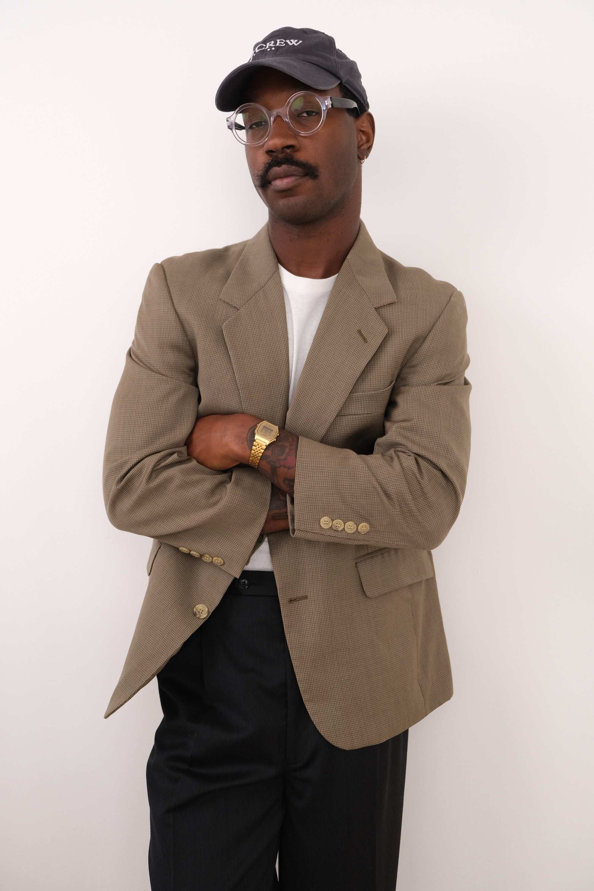 Vintage 80s Fawn Wool Houndstooth Blazer