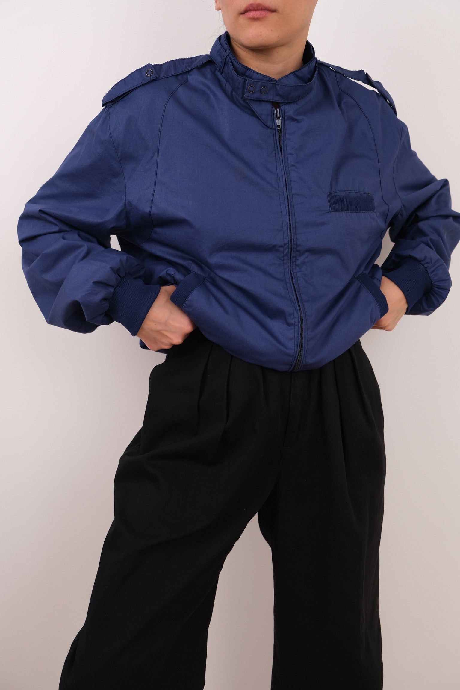 Vintage 90s Sapphire Epaulette Cropped Racer Jacket