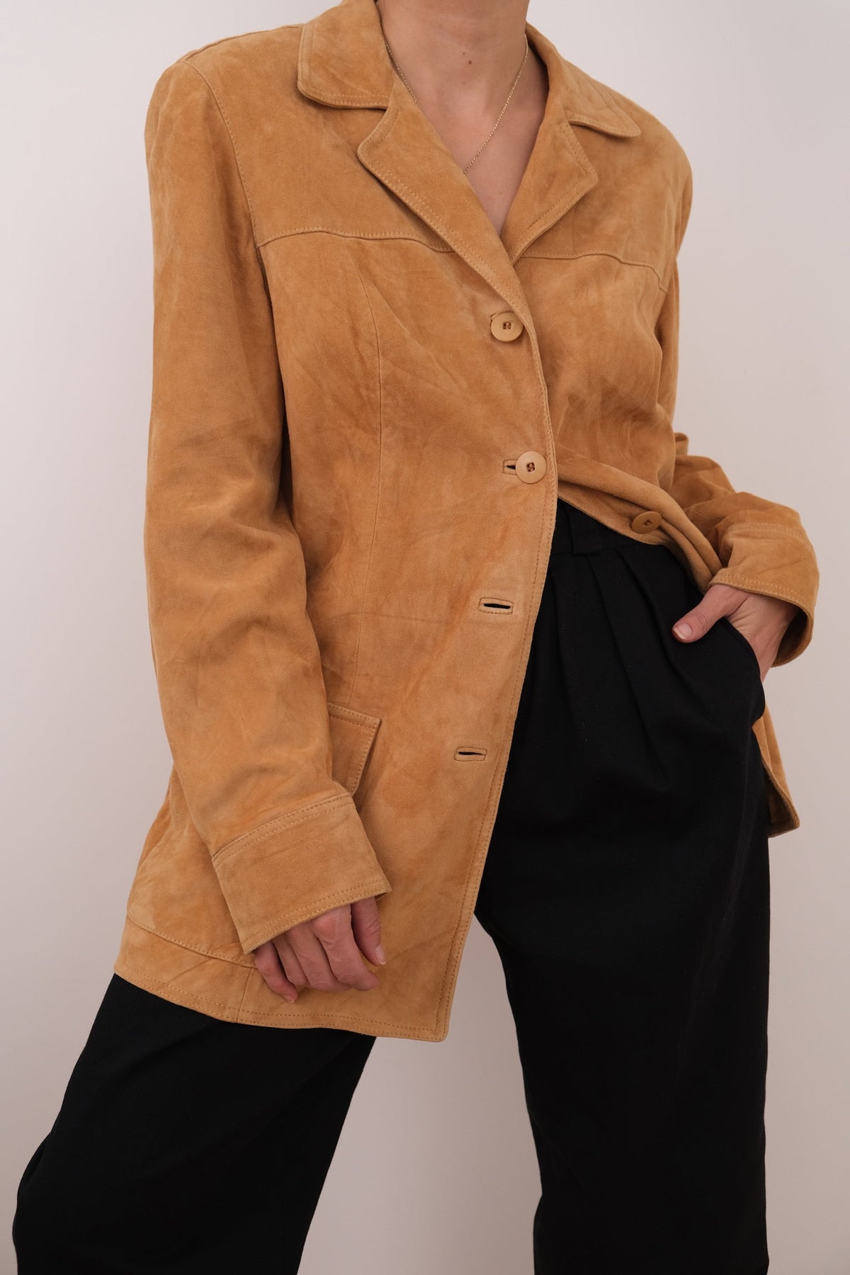 Vintage 90s Italian Fawn Suede Longline Jacket