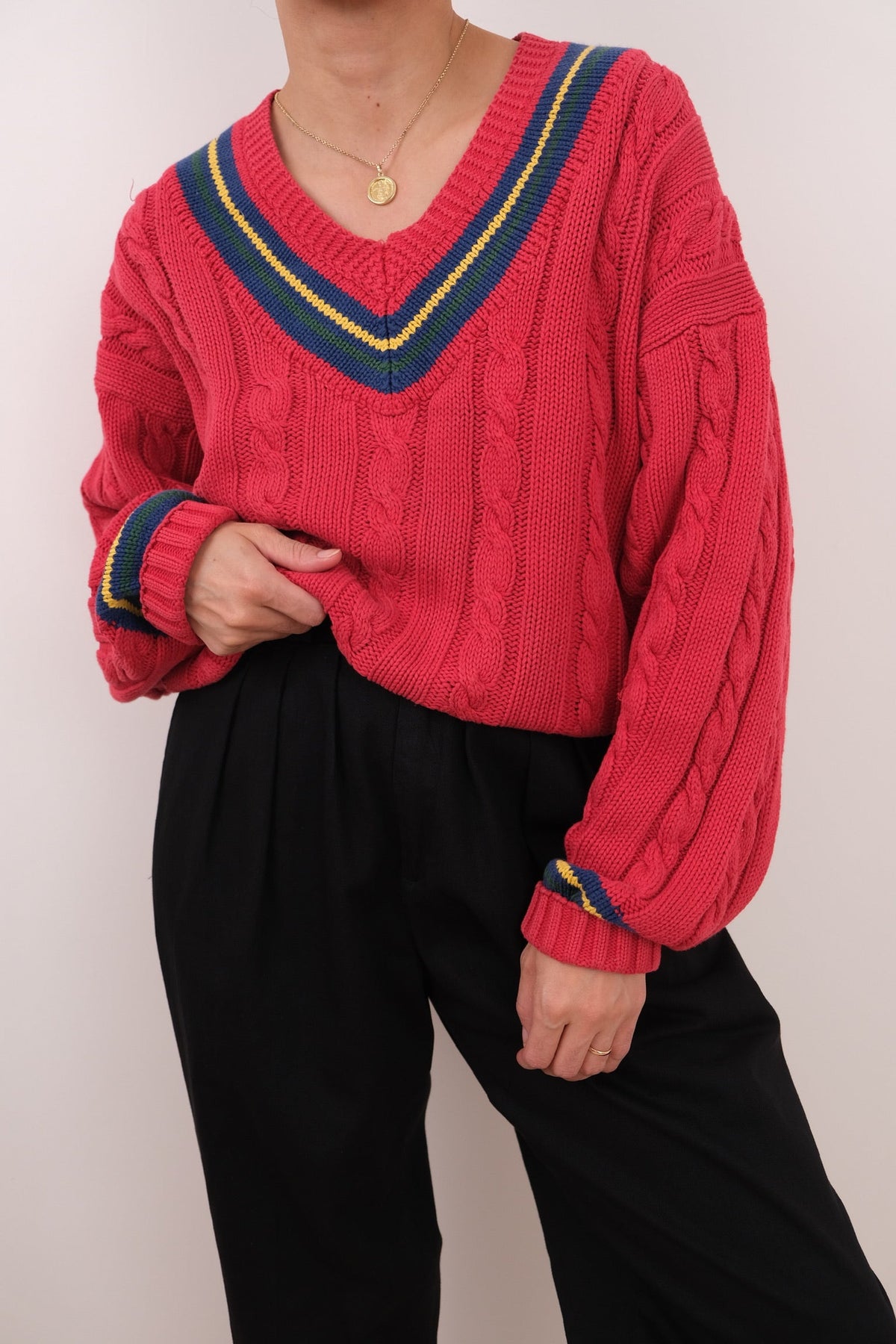Vintage 90s Cerise Cotton Cricket Sweater