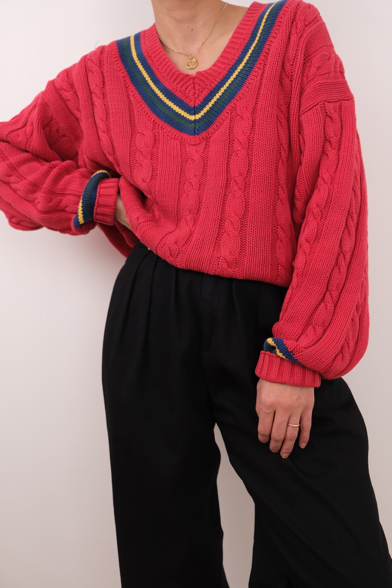 Vintage 90s Cerise Cotton Cricket Sweater
