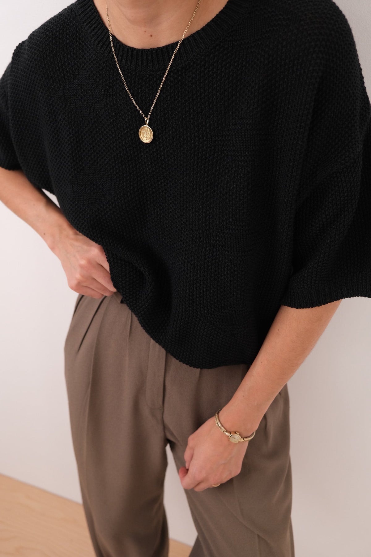 Vintage 90s Graphite Ramie Blend Waffle Knit Sweater