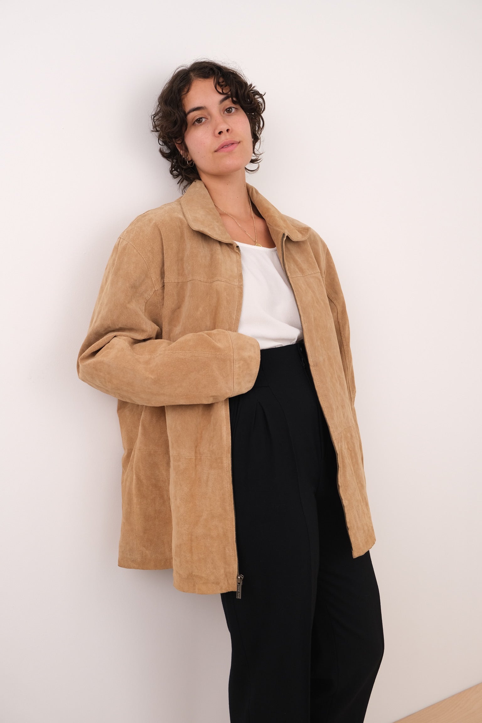 Vintage 00s Fawn Leather Zip Front Jacket
