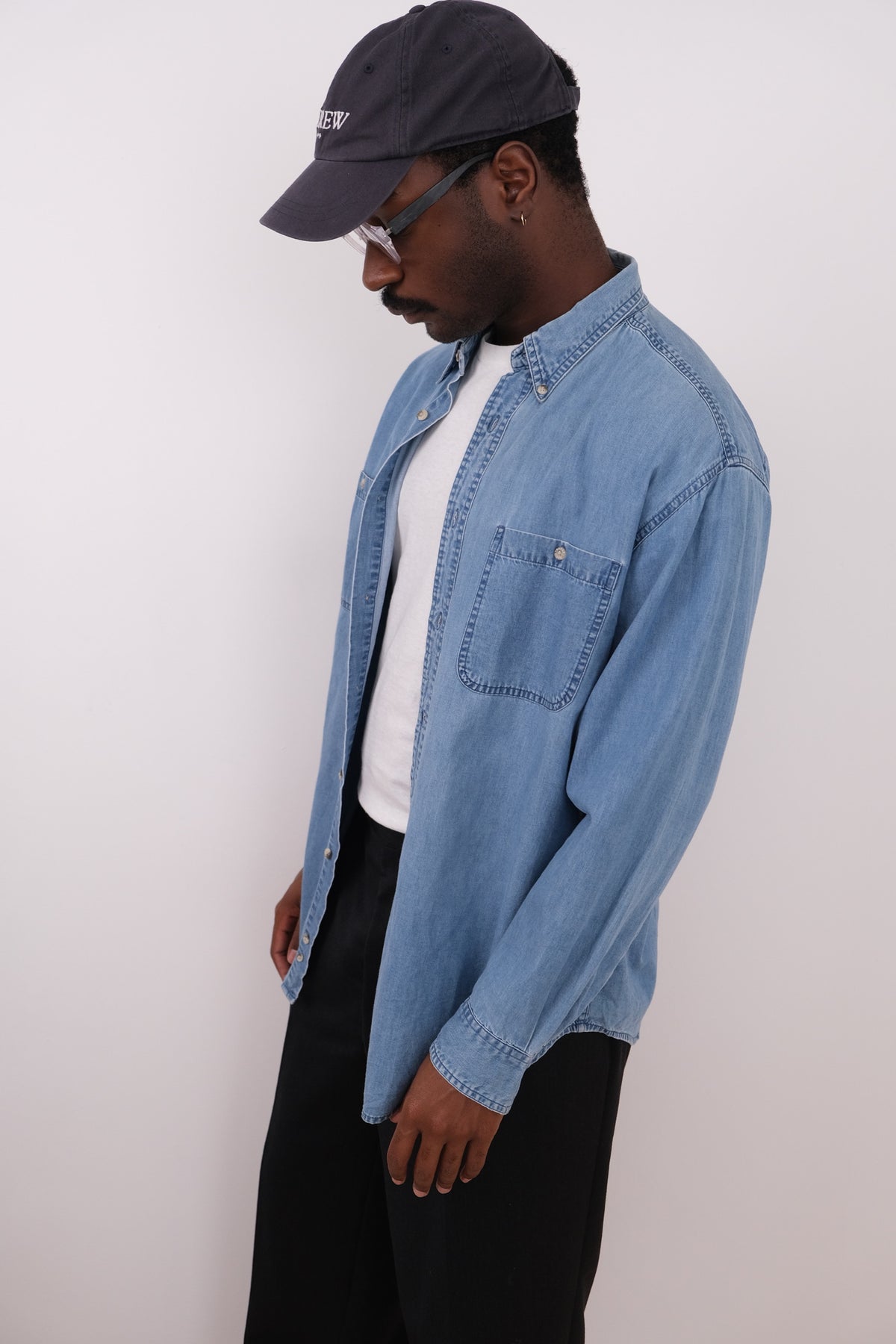 Vintage 90s Chambray Cotton Denim Button Up Shirt