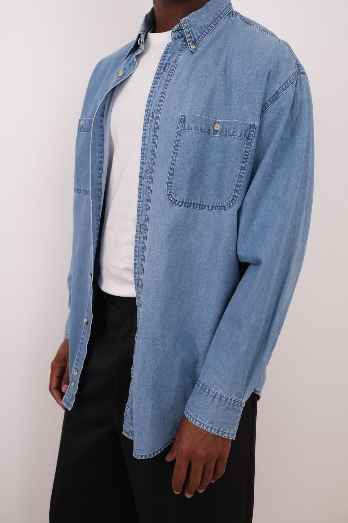 Vintage 90s Chambray Cotton Denim Button Up Shirt