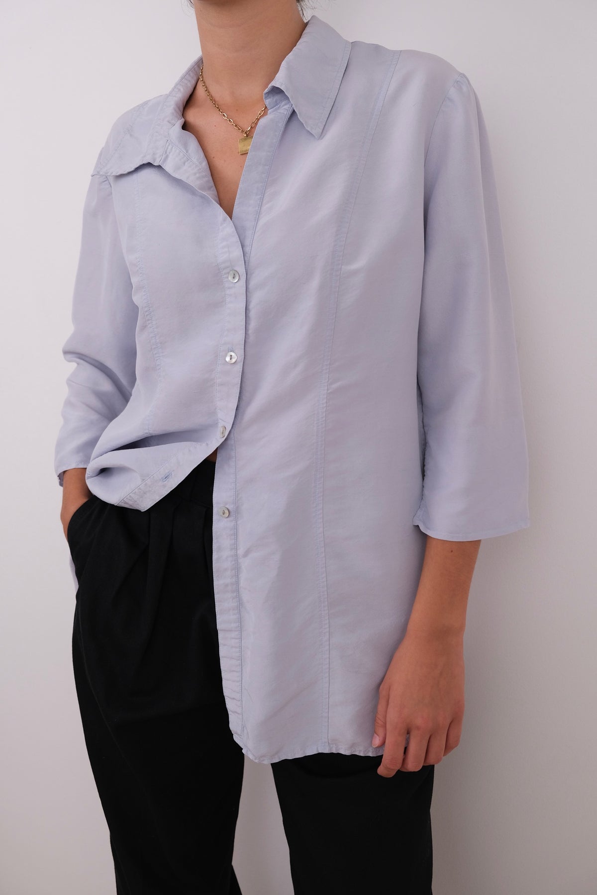 Vintage Lilac Silk Long Sleeve Button Up Shirt
