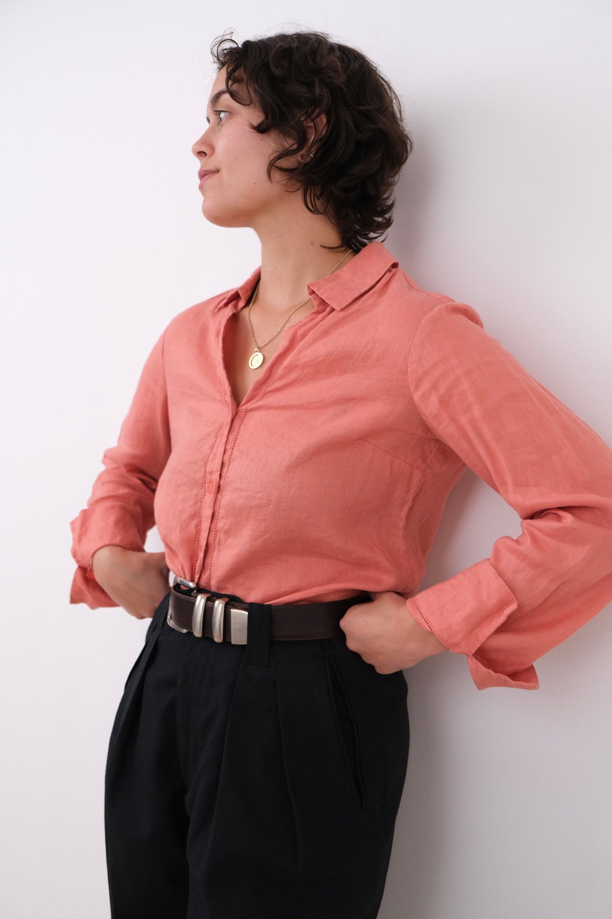 Vintage 90s Papaya Linen Long Sleeve Button Up Shirt