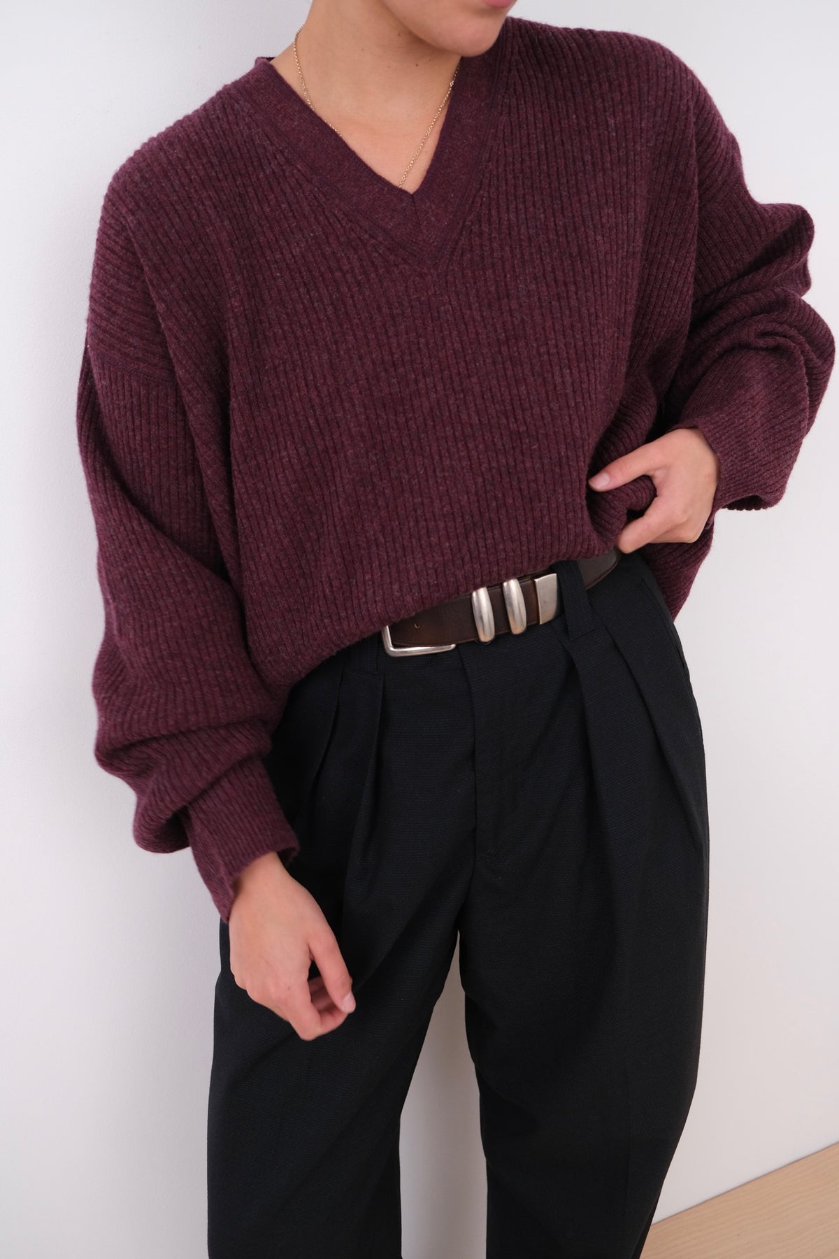 Vintage 90s Mulberry Lambwool V-Neck Sweater