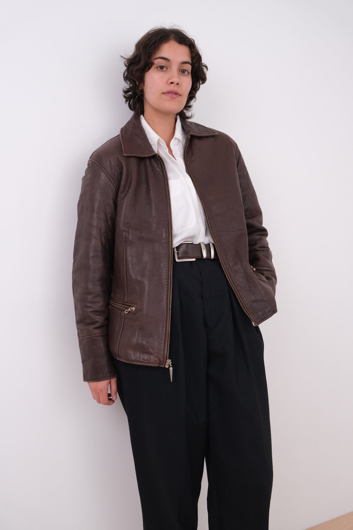 Vintage 90s Tobacco Genuine Leather Zip Front Jacket