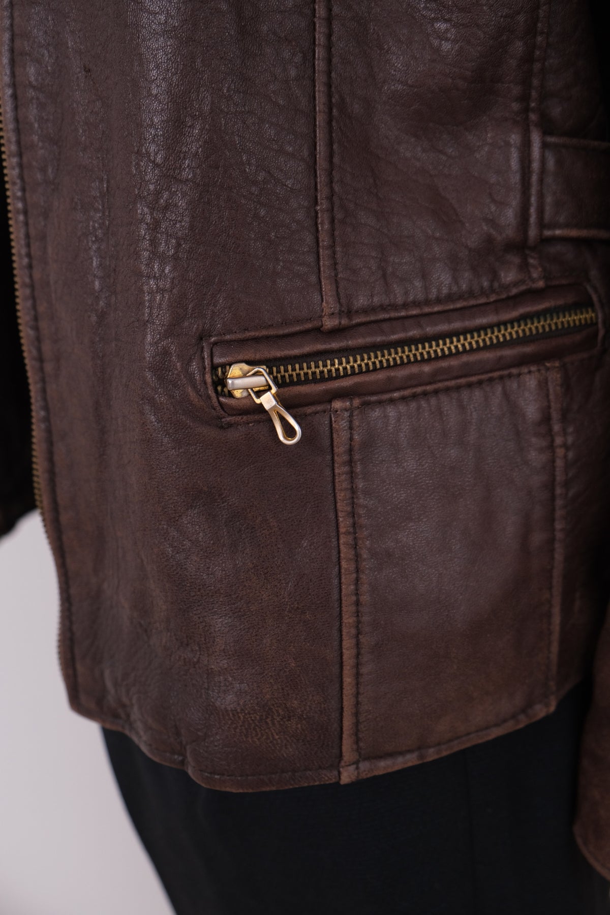 Vintage 90s Tobacco Genuine Leather Zip Front Jacket