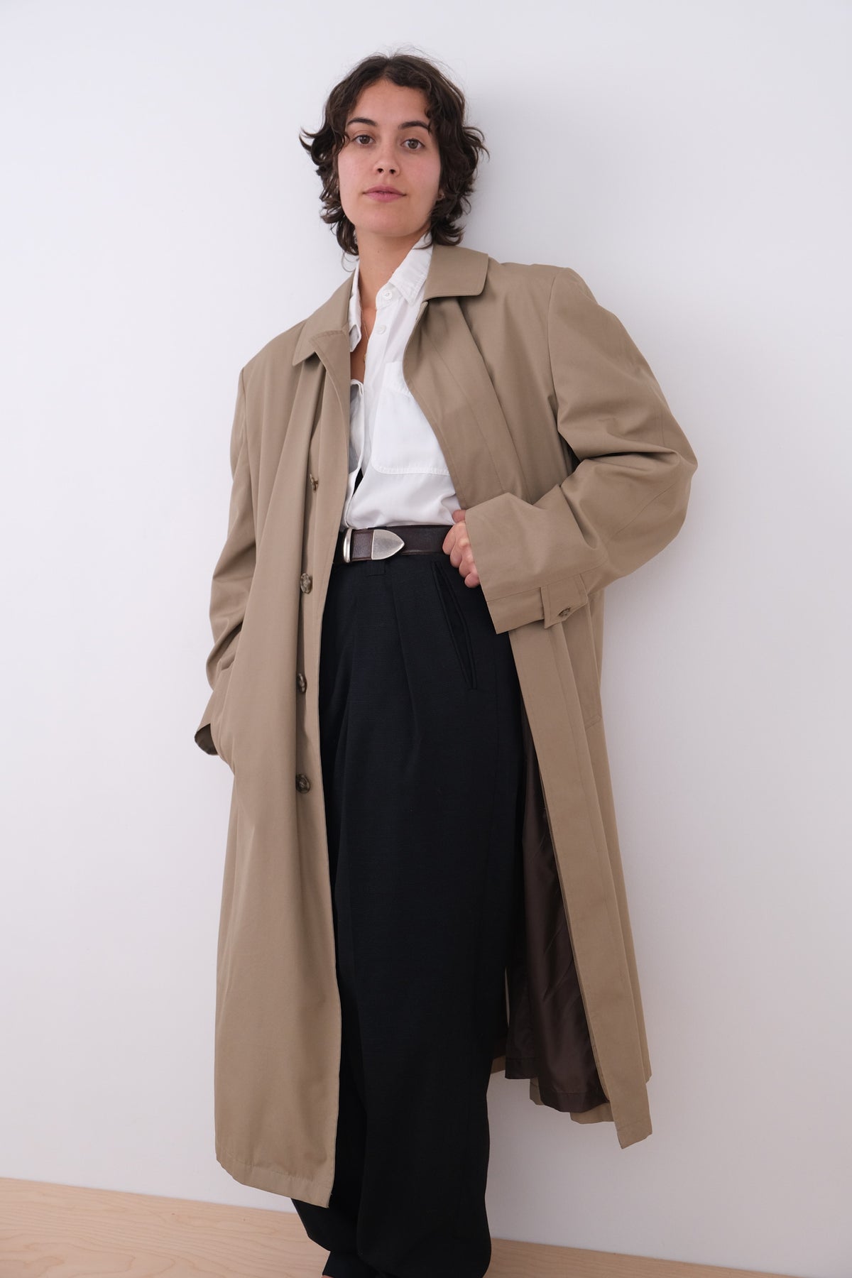 Vintage 90s Khaki Cotton Blend Longline Trench Coat