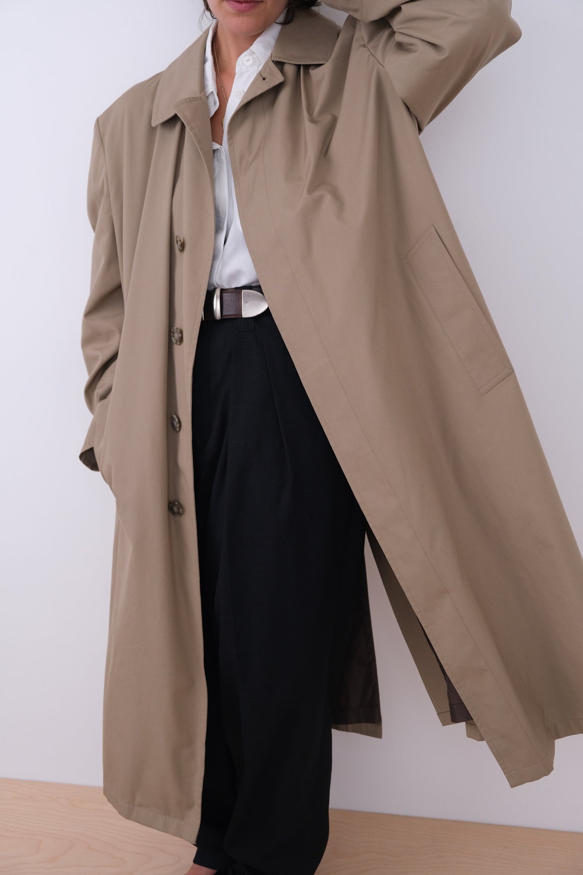 Vintage 90s Khaki Cotton Blend Longline Trench Coat