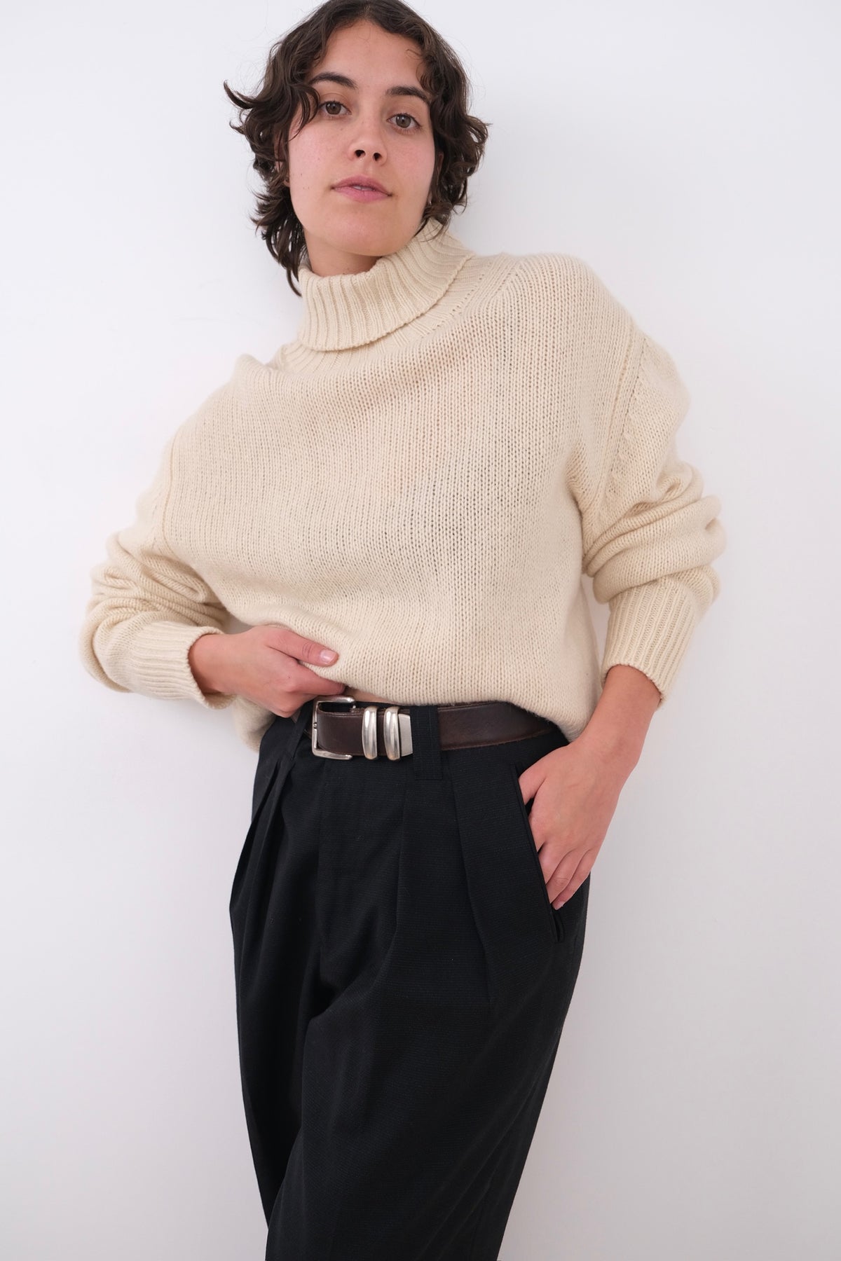 Vintage Scottish Ivory Pure New Wool Turtleneck Sweater