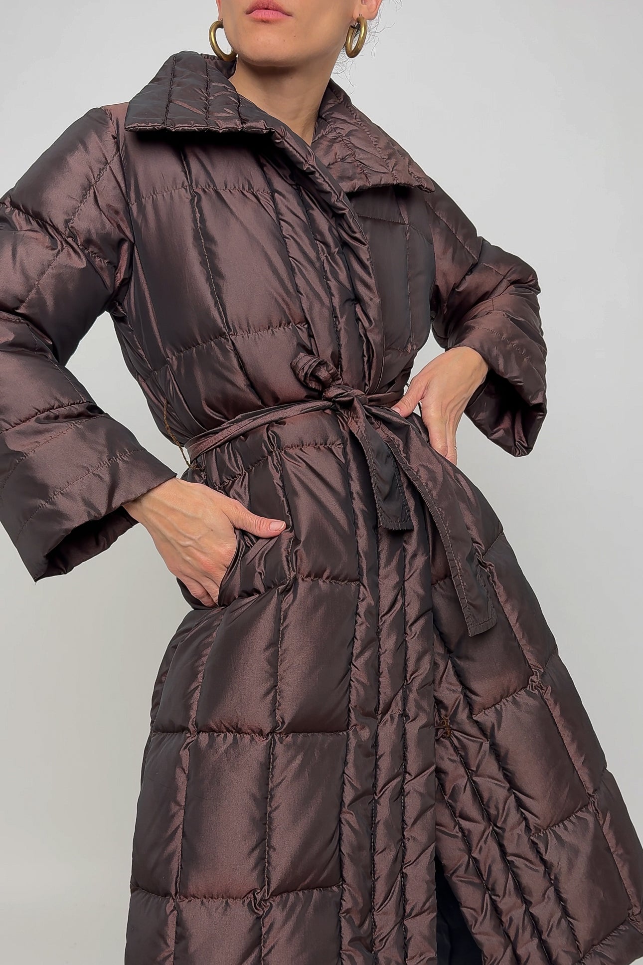 Vintage 90s Metallic Auburn Bill Blass Belted Puffer Coat