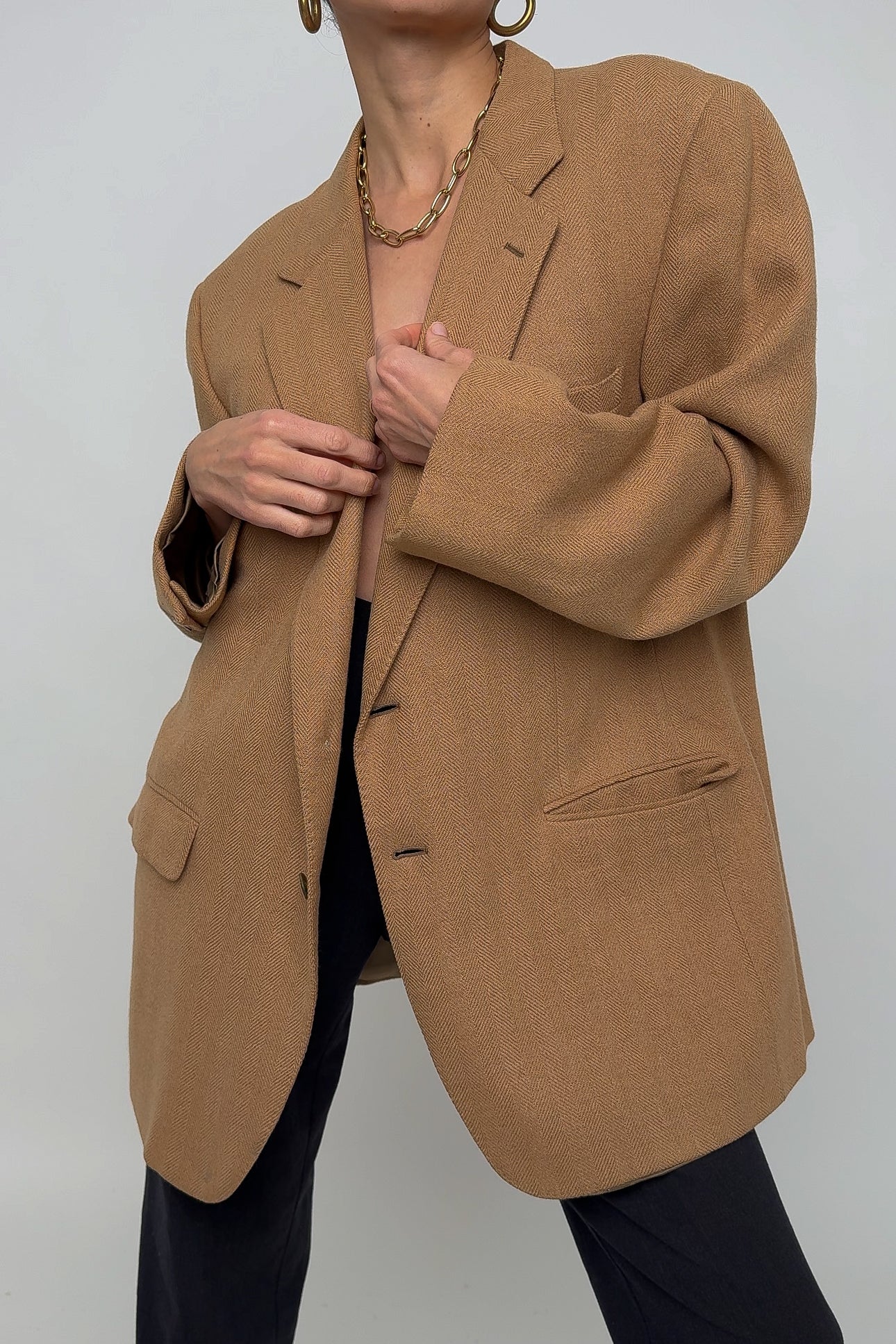 Vintage English Peanut Camelhair Herringbone Blazer