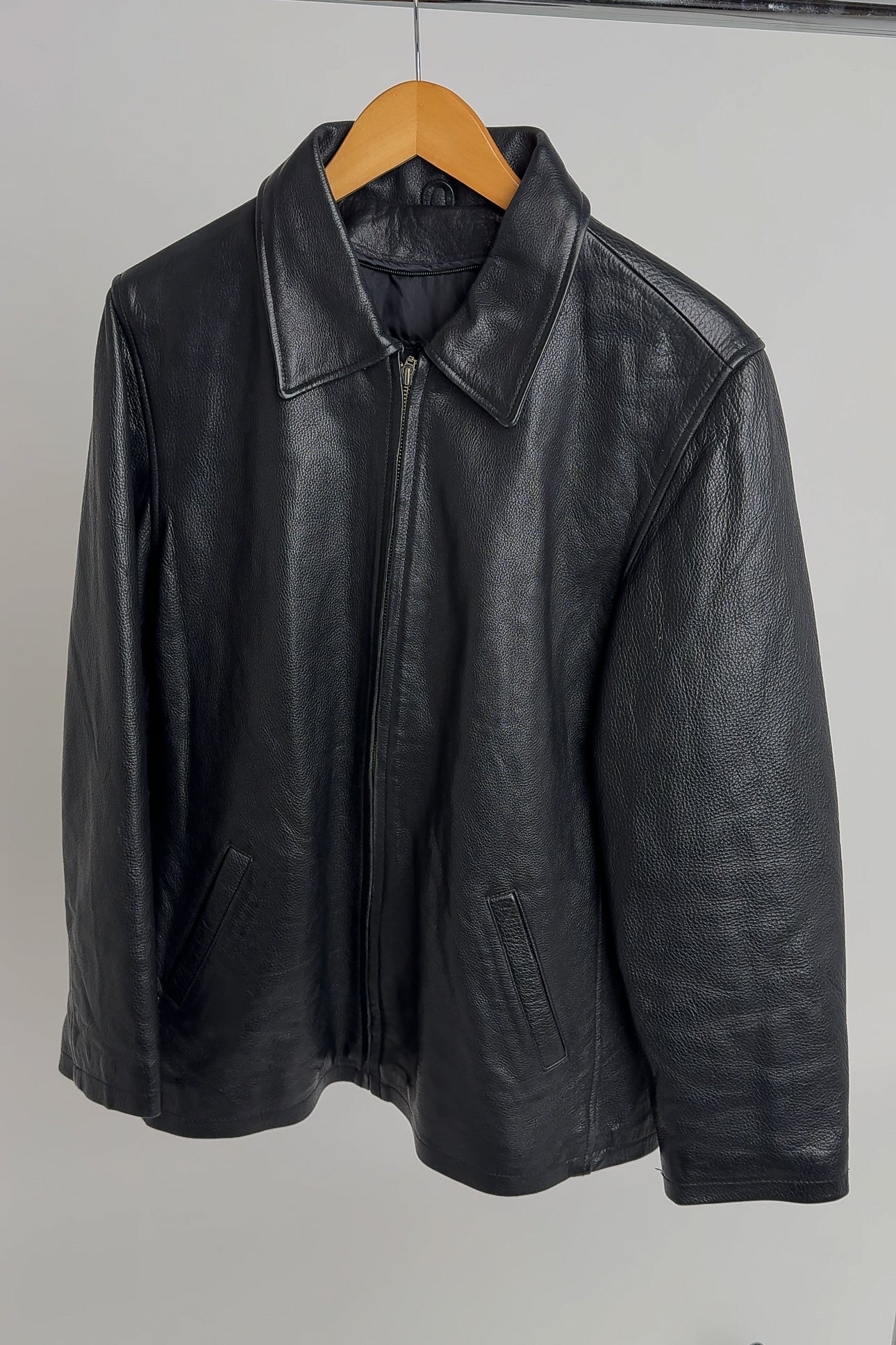 Vintage Carbon Leather Zip-Up Jacket