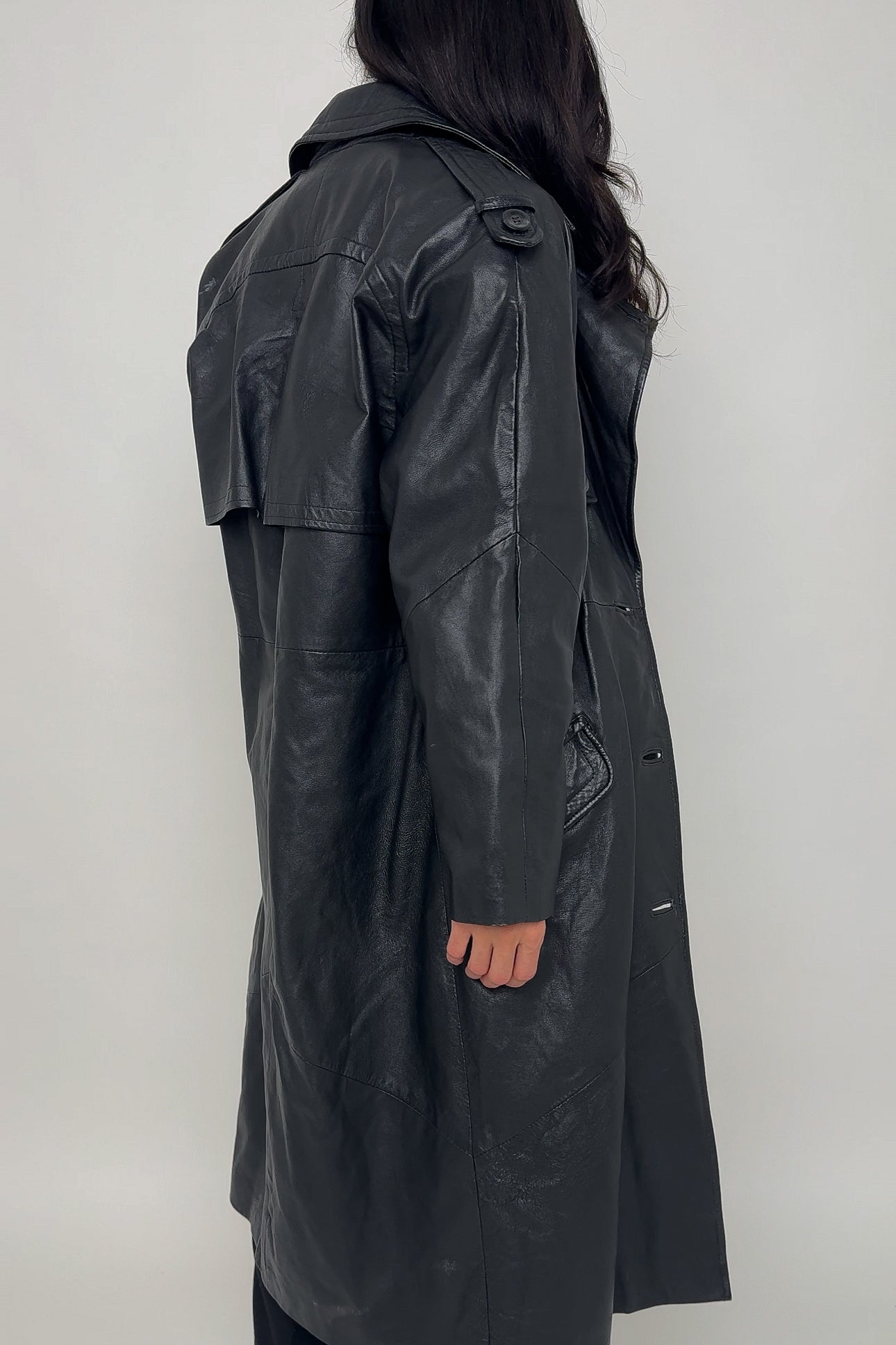 Vintage Obsidian Leather Trench Coat