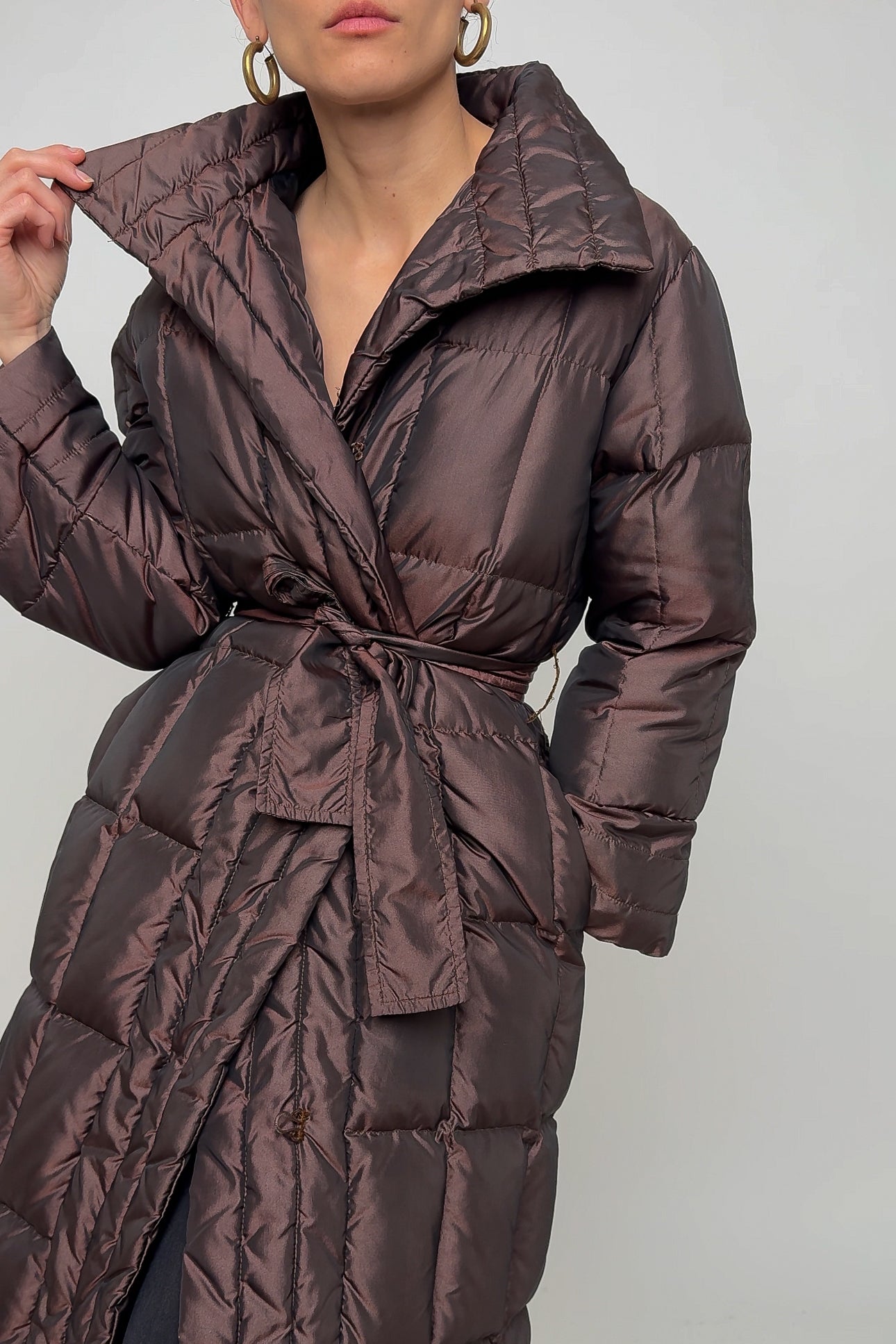 Vintage 90s Metallic Auburn Bill Blass Belted Puffer Coat