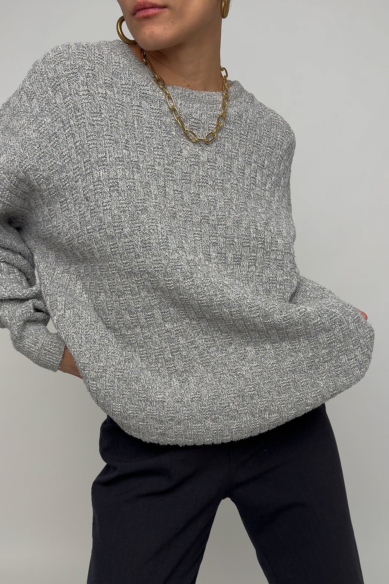 Vintage Cement Cotton Knit Crewneck Sweater