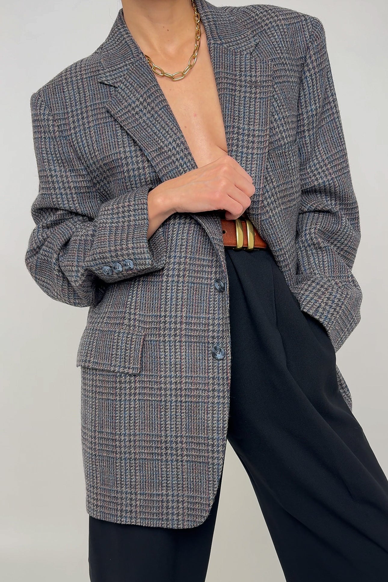 Vintage Slate Pure Wool Glen Check Blazer