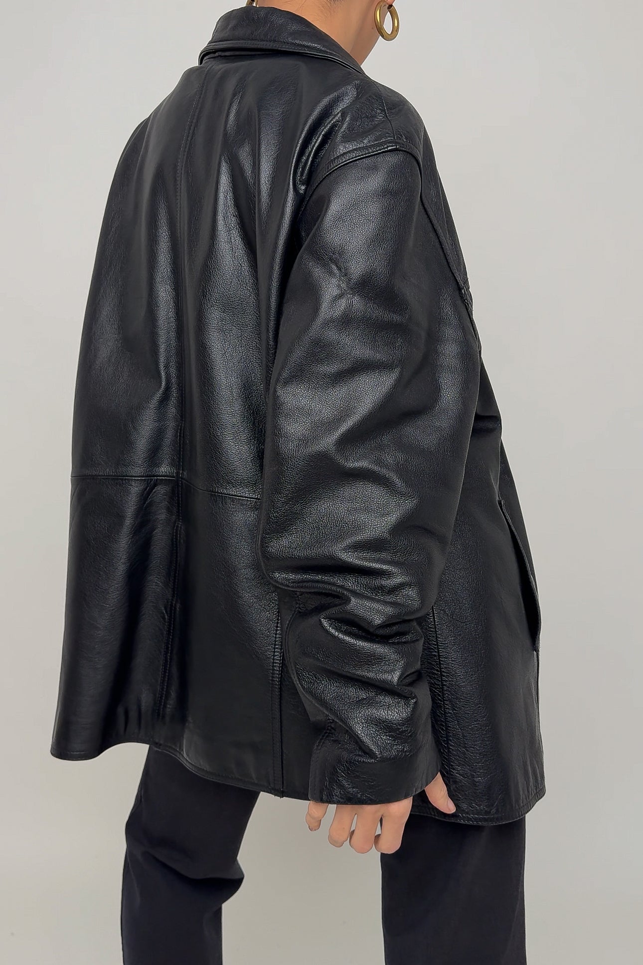 Vintage Obsidian Leather Button Up Jacket