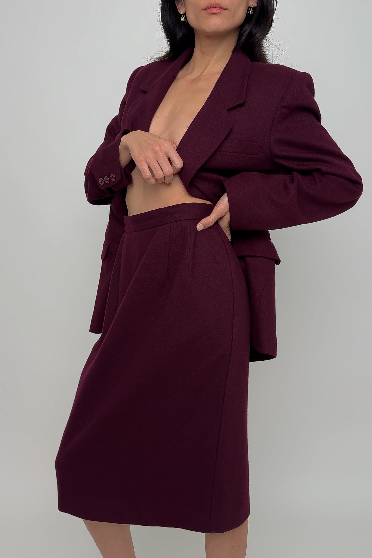 Vintage Merlot Wool Two Piece Skirt Suit