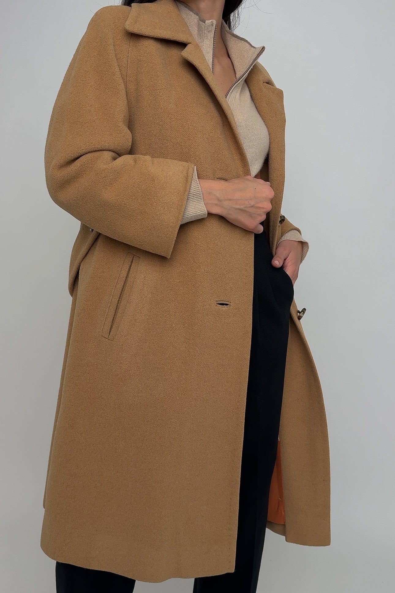 Vintage Sand Camelhair Midi Coat