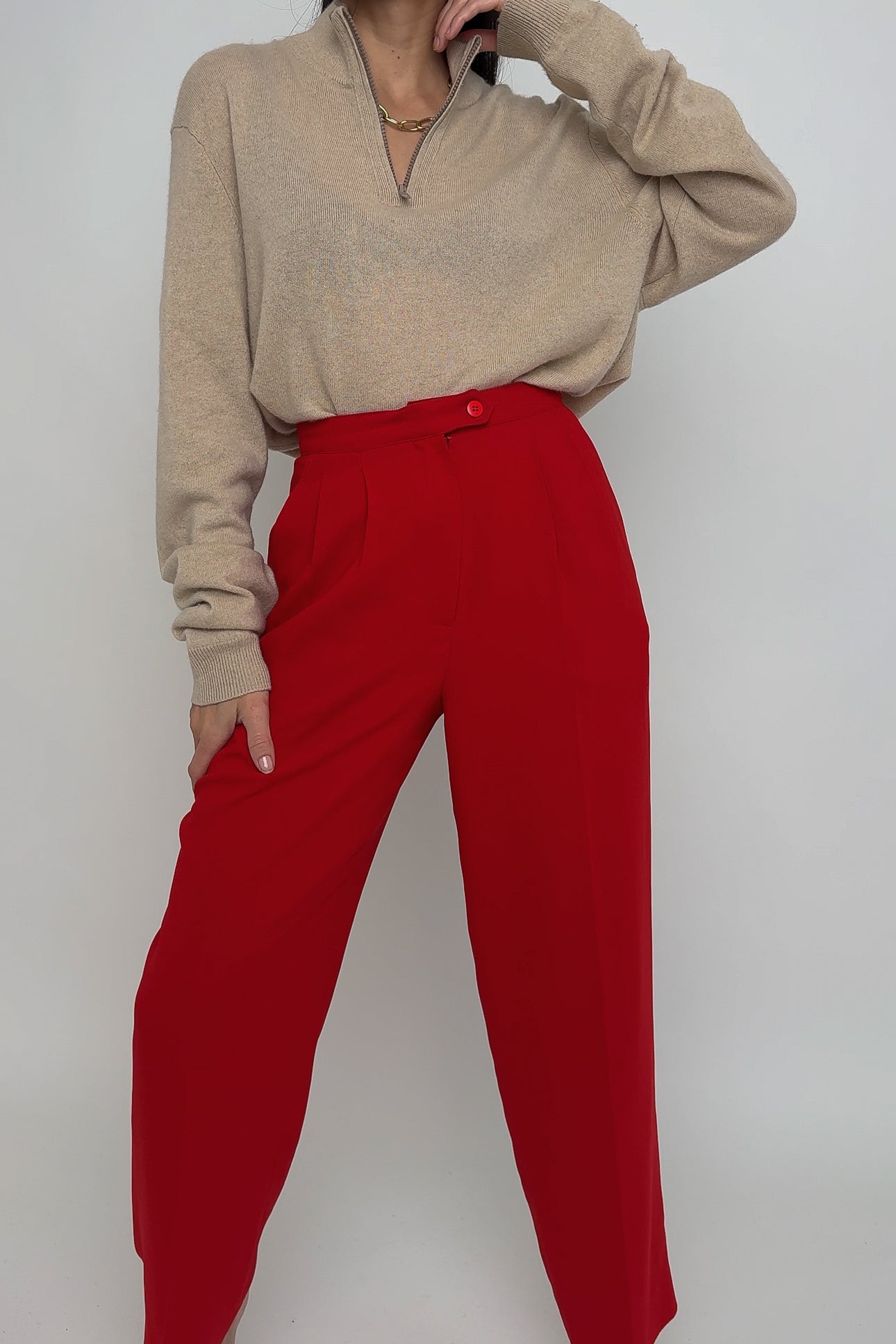 Vintage Strawberry High Waisted Pleated Trousers