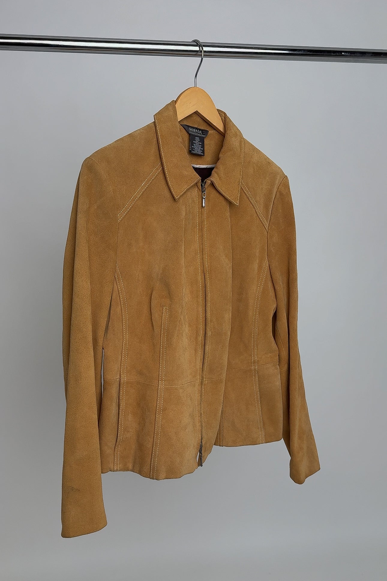 Vintage Camel Suede Leather Zip-Up Jacket