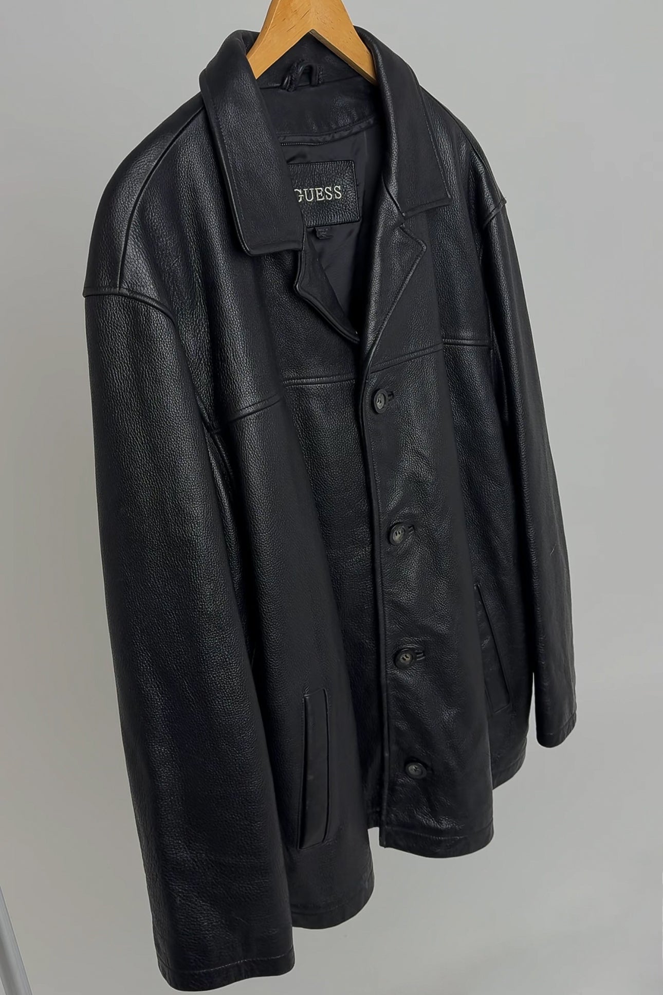 Vintage Noir Leather Button Up Jacket