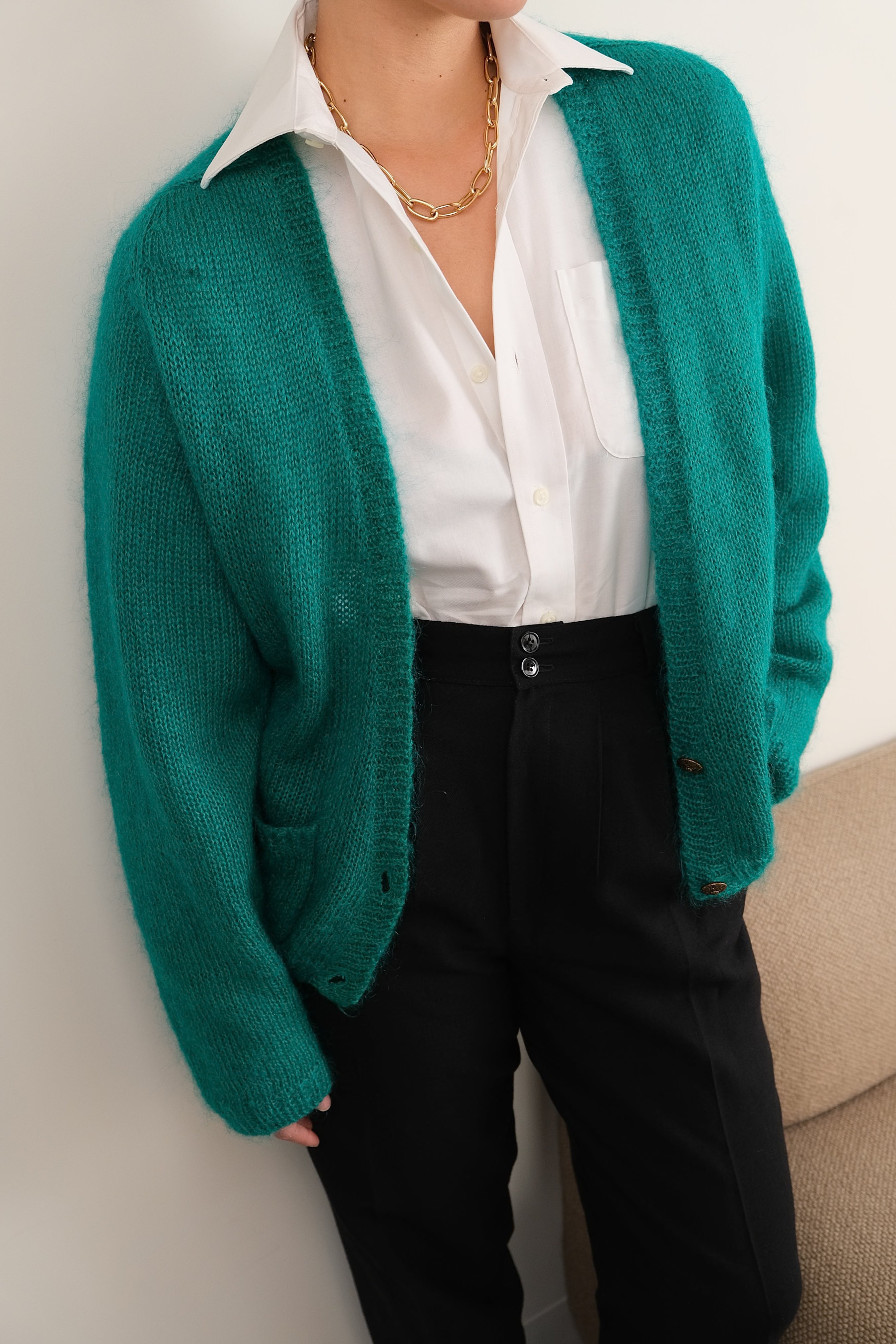Vintage 80s Peacock Mohair Blend Button Up Cardigan – Hermine