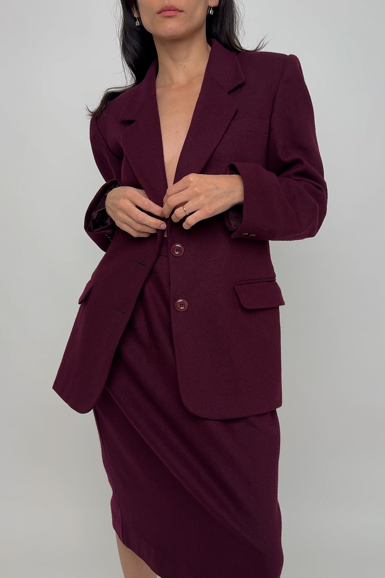 Vintage Merlot Wool Two Piece Skirt Suit