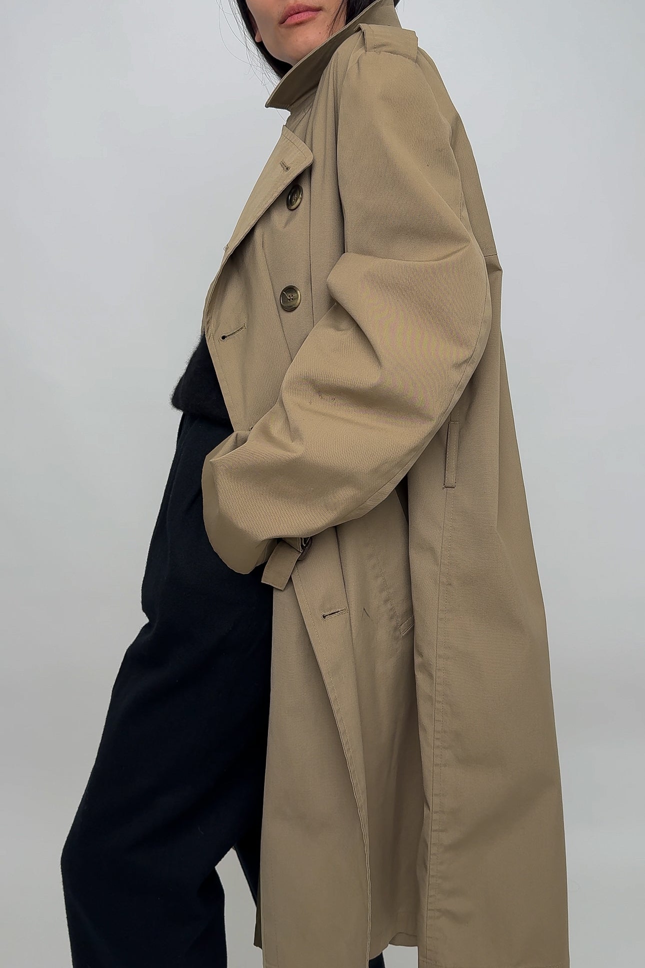 Vintage Taupe Cotton Blend Double Breasted Trench Coat