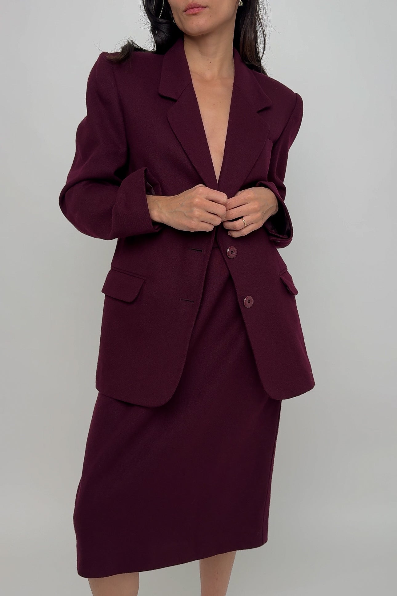 Vintage Merlot Wool Two Piece Skirt Suit