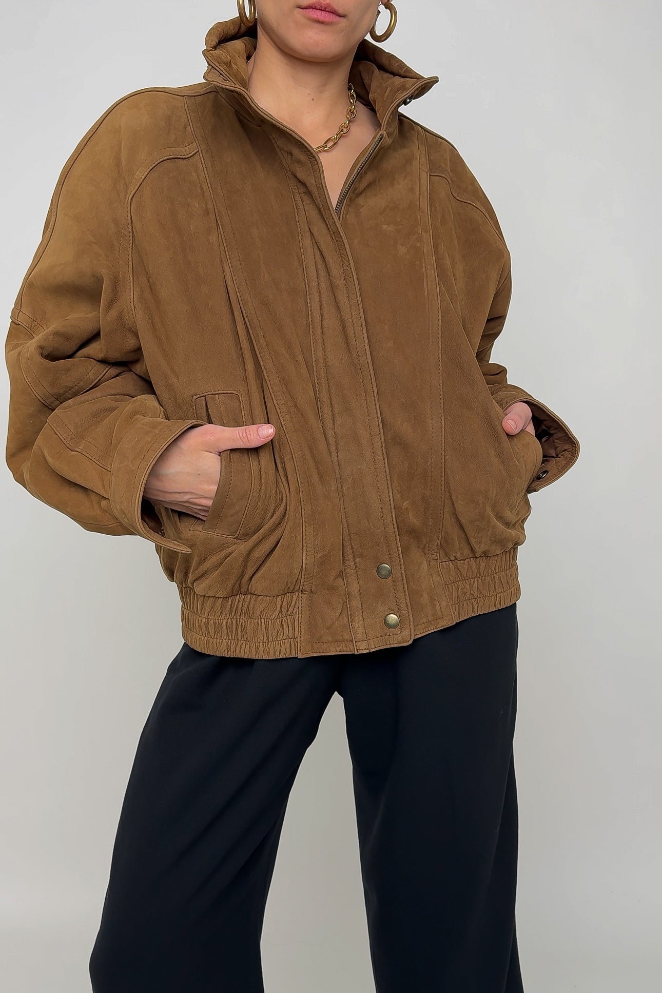 Vintage Cinnamon Suede Leather Bomber Jacket