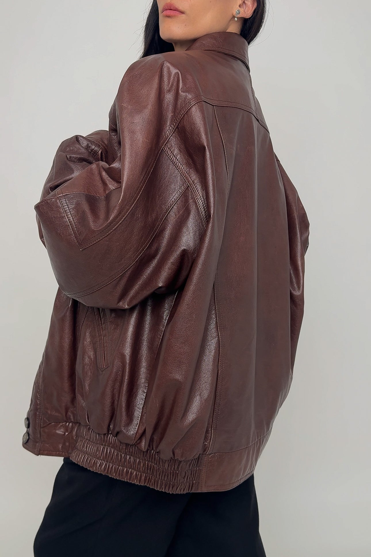 Vintage Auburn Leather Bomber Zip-Up Jacket