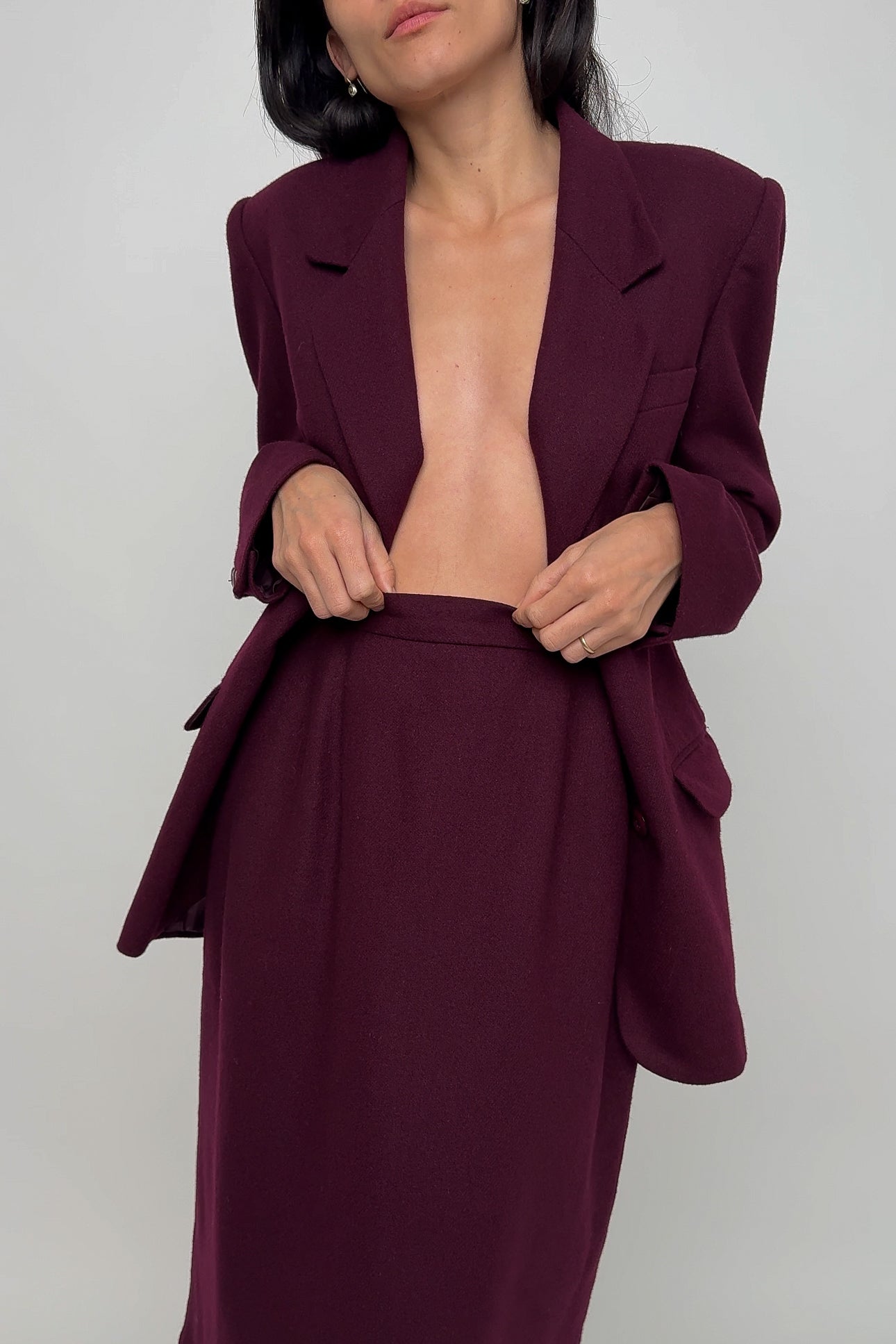 Vintage Merlot Wool Two Piece Skirt Suit