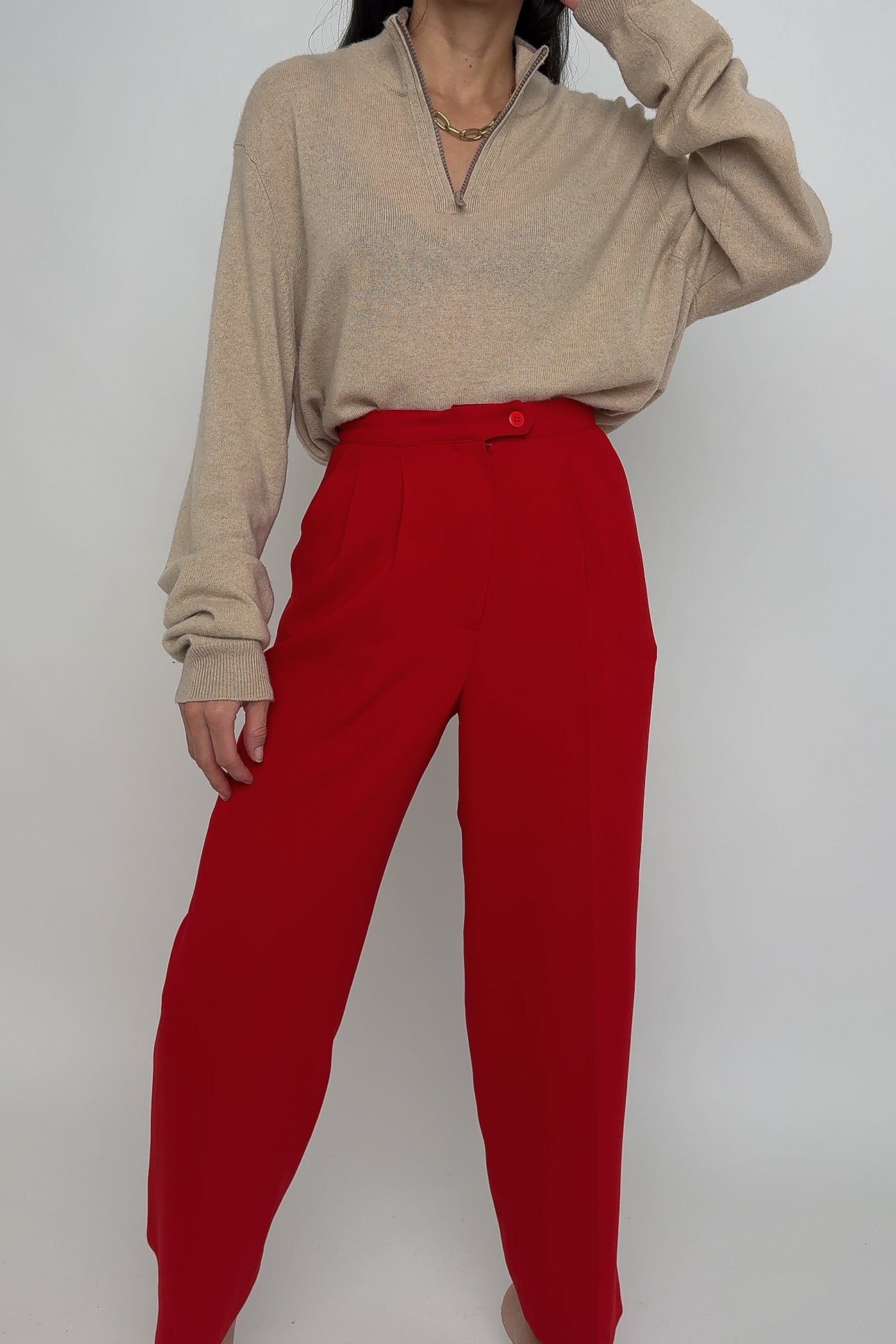 Vintage Strawberry High Waisted Pleated Trousers