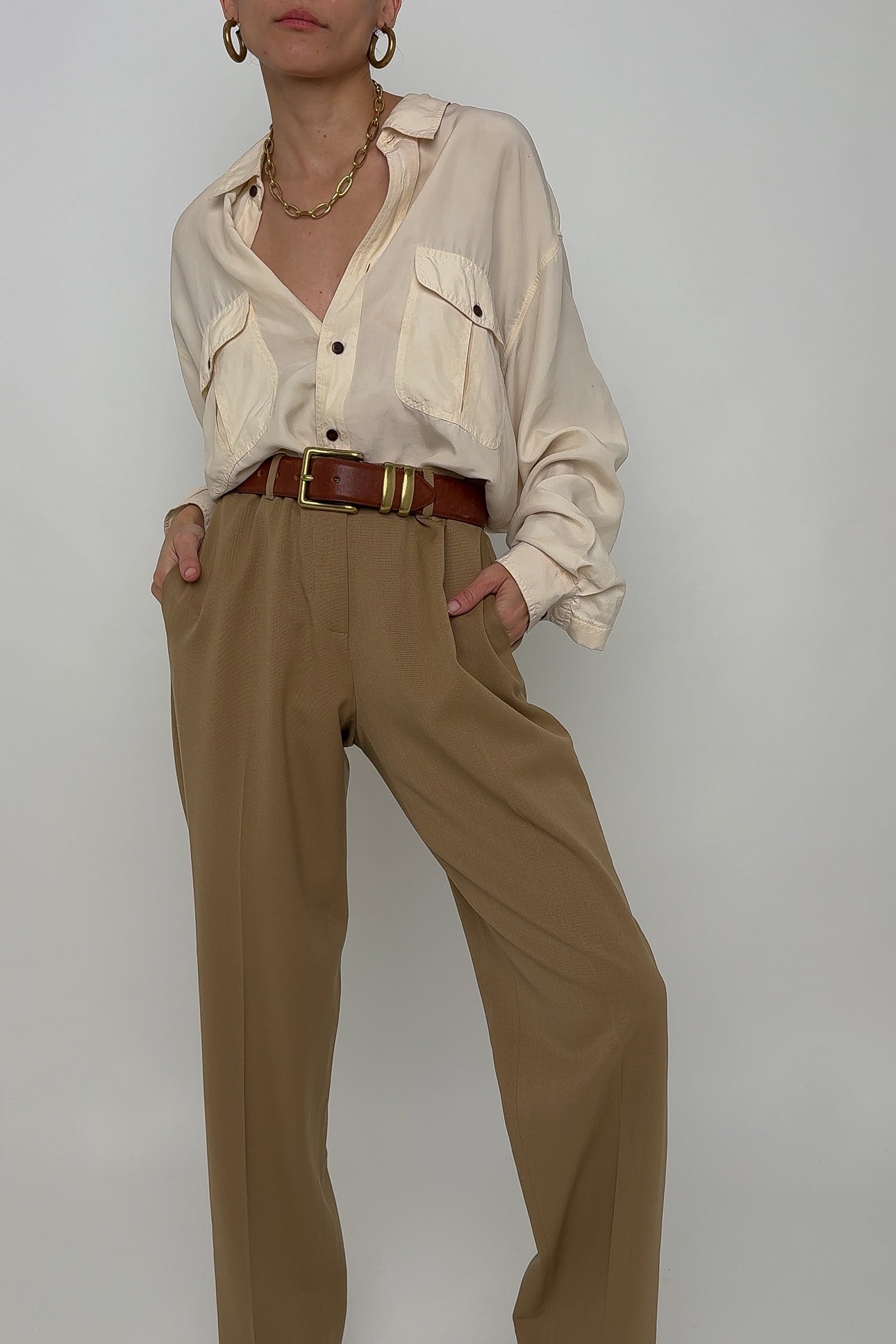 Vintage Italian Camel Prada Virgin Wool Trousers (Rosella)