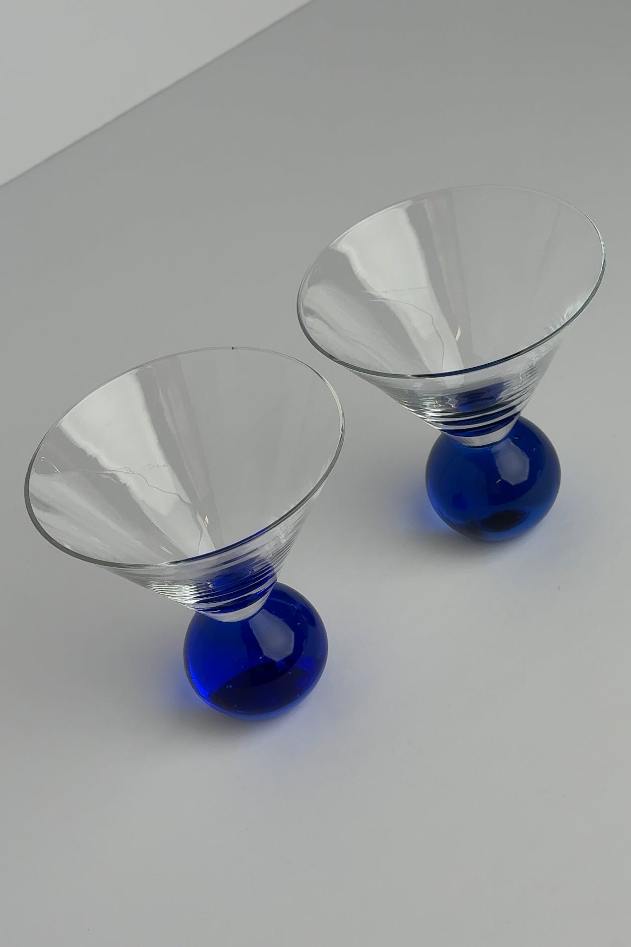 Vintage 90s Cobalt Postmodern Martini Cocktail Glasses (2)