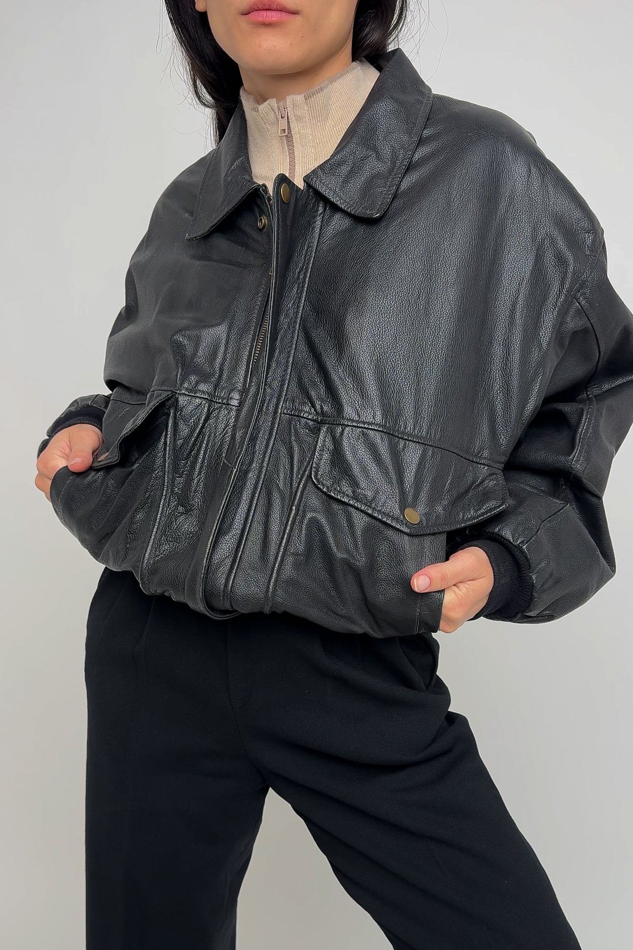 Vintage Obsidian Leather Pilot Bomber Jacket