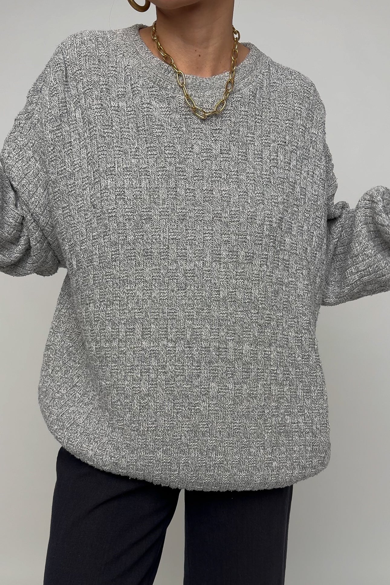 Vintage Cement Cotton Knit Crewneck Sweater