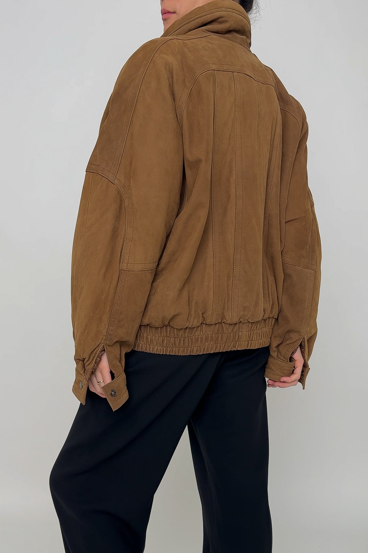 Vintage Cinnamon Suede Leather Bomber Jacket