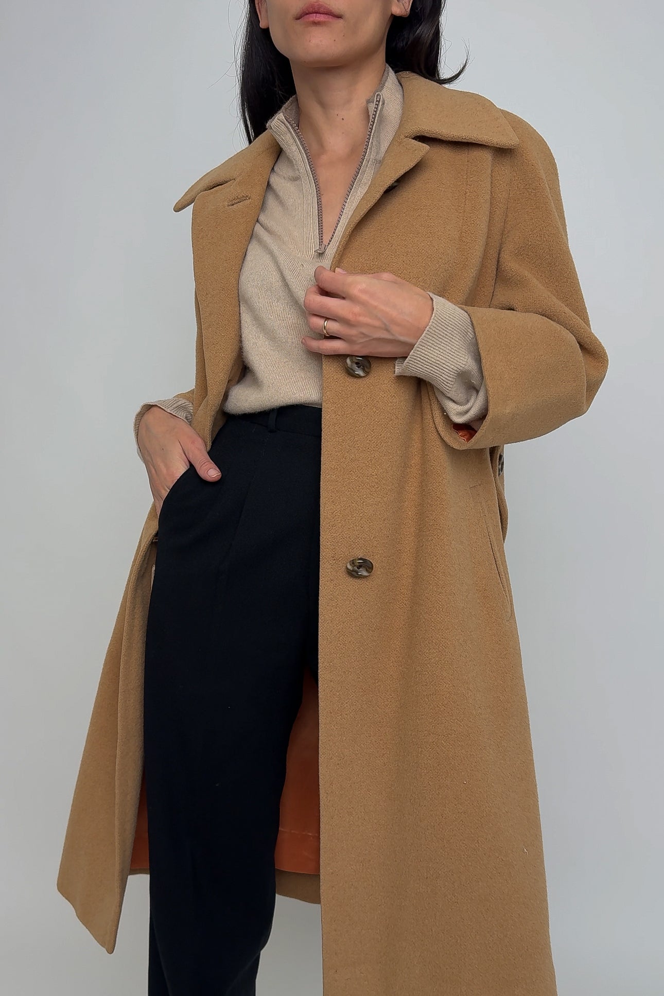 Vintage Sand Camelhair Midi Coat