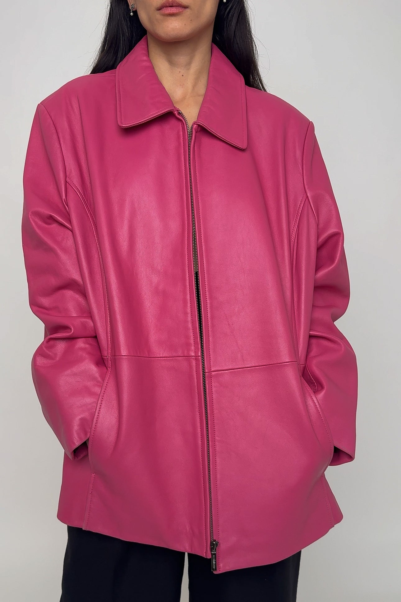 Vintage 90s Hot Pink Leather Zip-Up Jacket