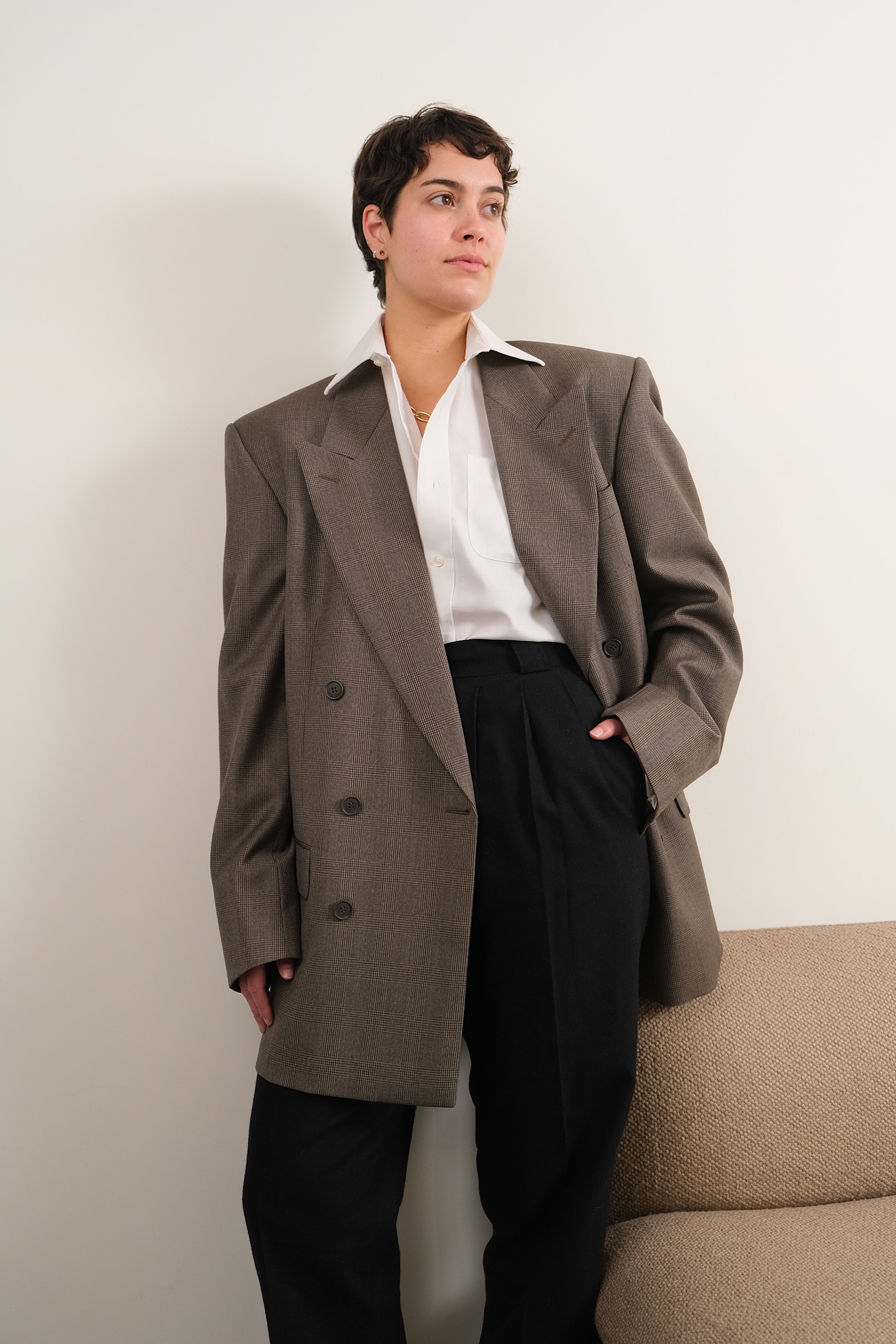 Vintage 90s Nutmeg Yves Saint Laurent Wool Double Breasted Blazer